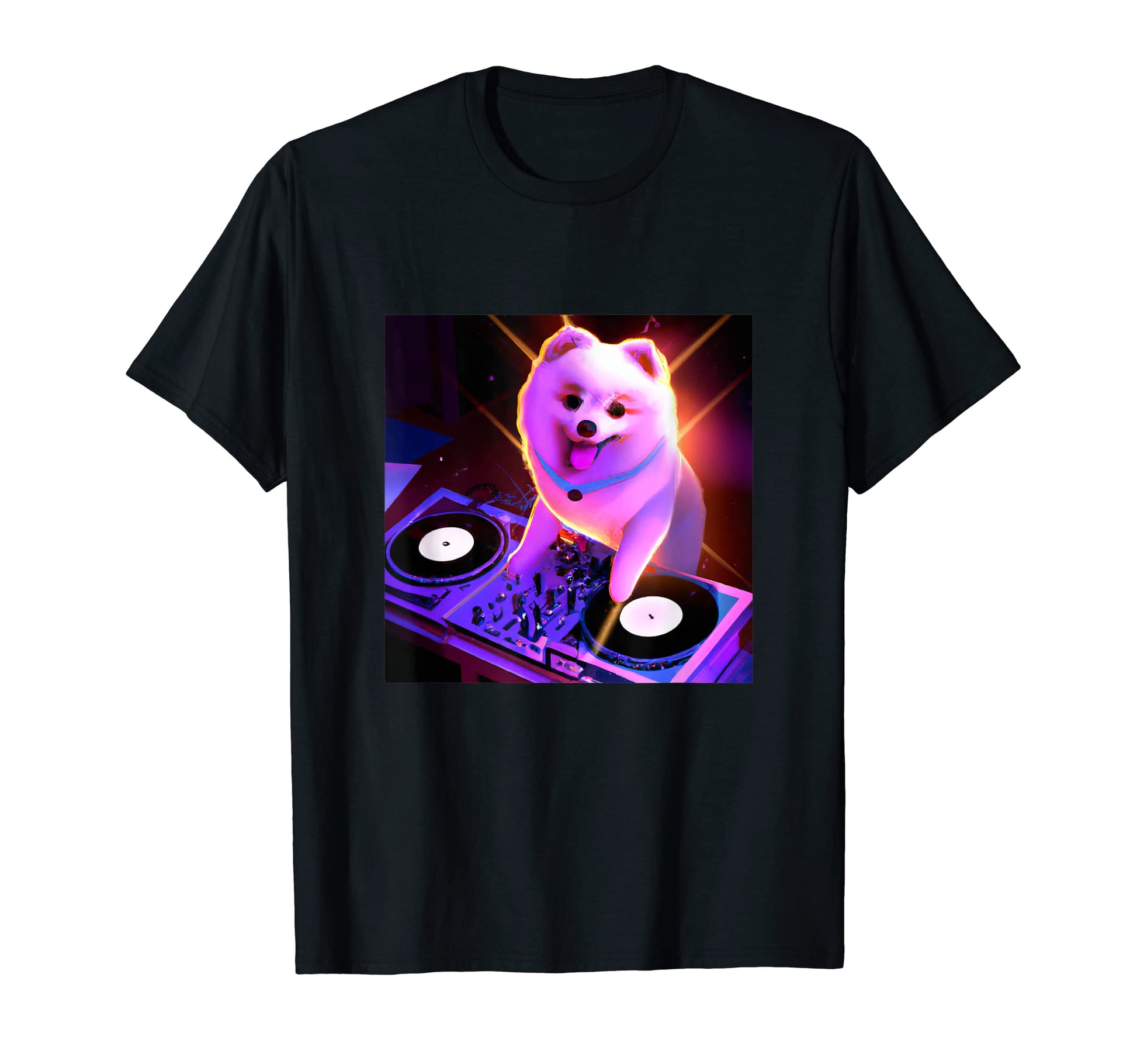 Pomeranian Dj Vaporwave Dog T-Shirt - Fun Novelty Design for Adults - T-Shirt, Sweatshirt, Hoodie