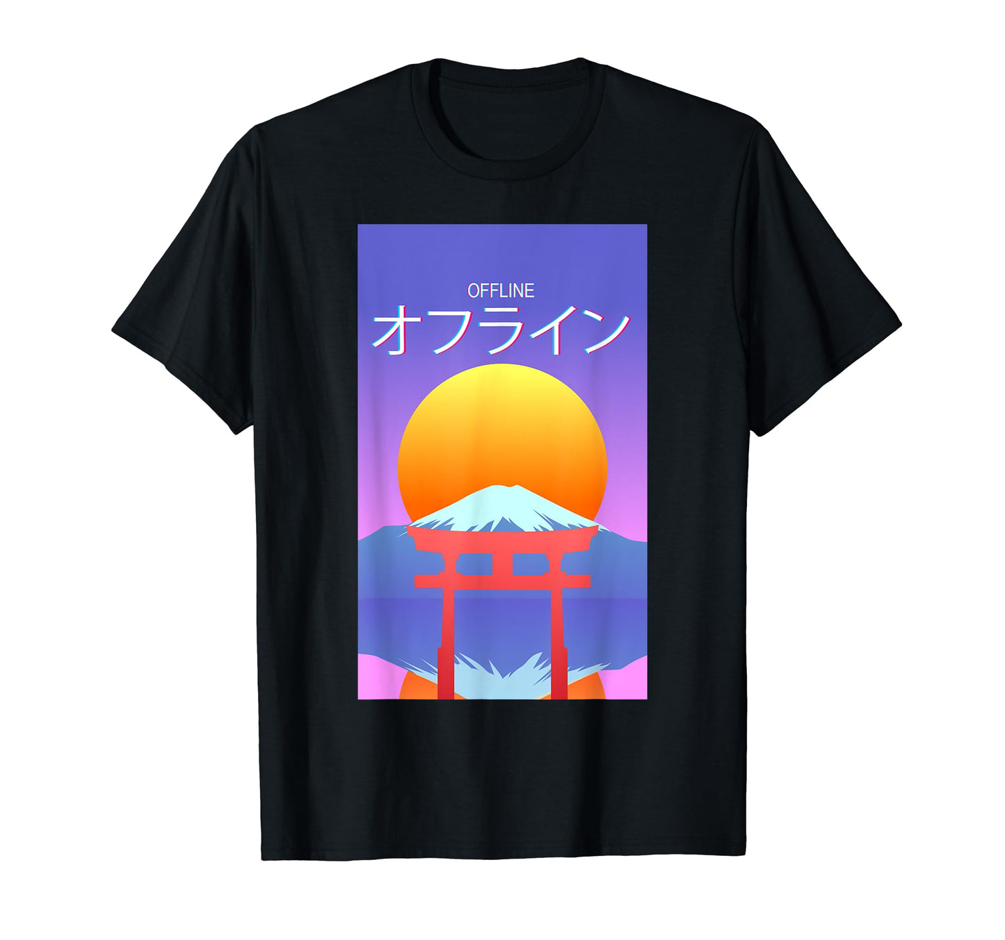 Mt Fuji Sunset Offline Japanese Kanji T-Shirt - Aesthetic Graphic Unisex - T-Shirt, Sweatshirt, Hoodie