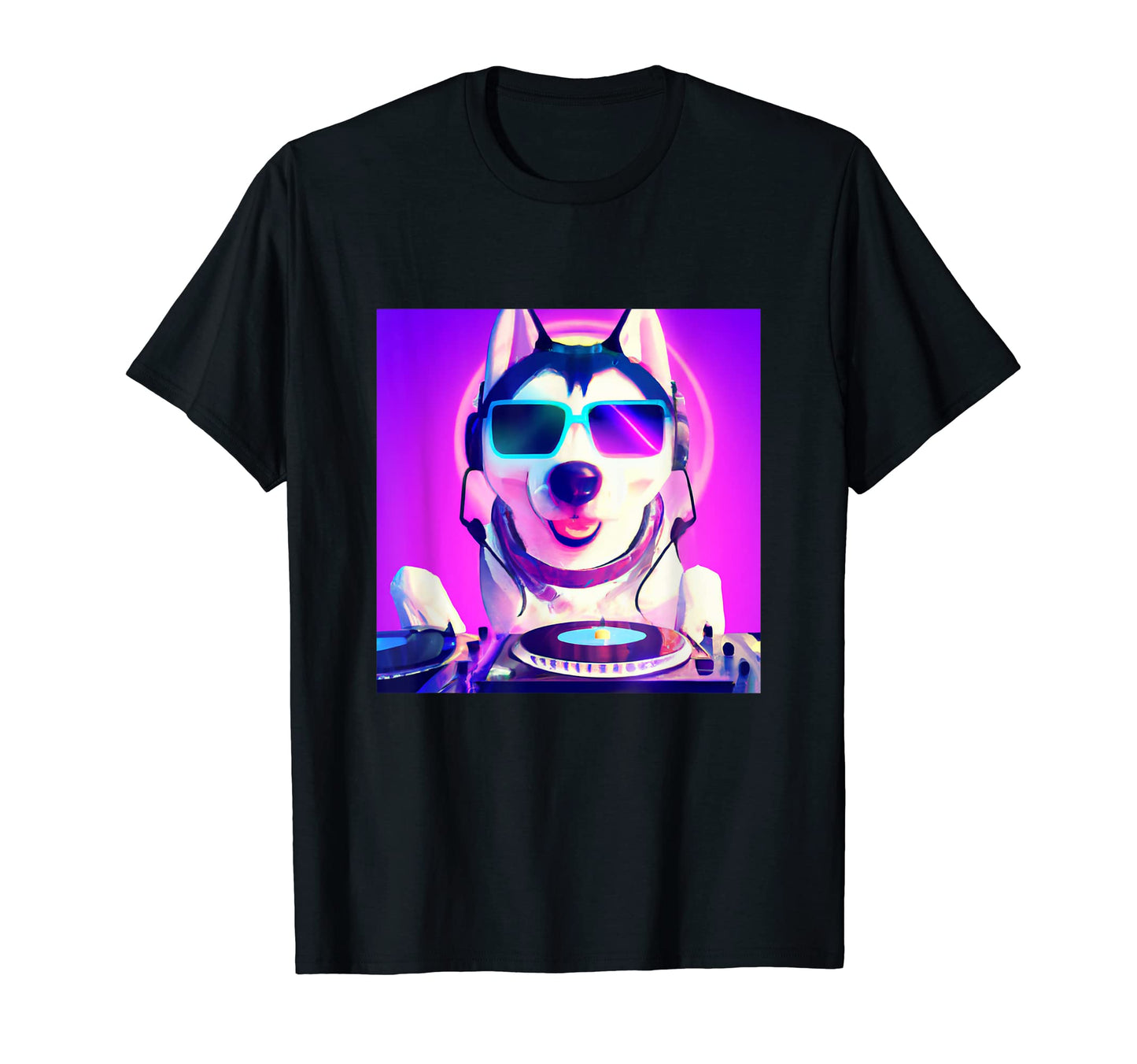 Siberian Husky Vaporwave Dj Dog Aesthetic T-Shirt - Minimalist Print Unisex - T-Shirt, Sweatshirt, Hoodie