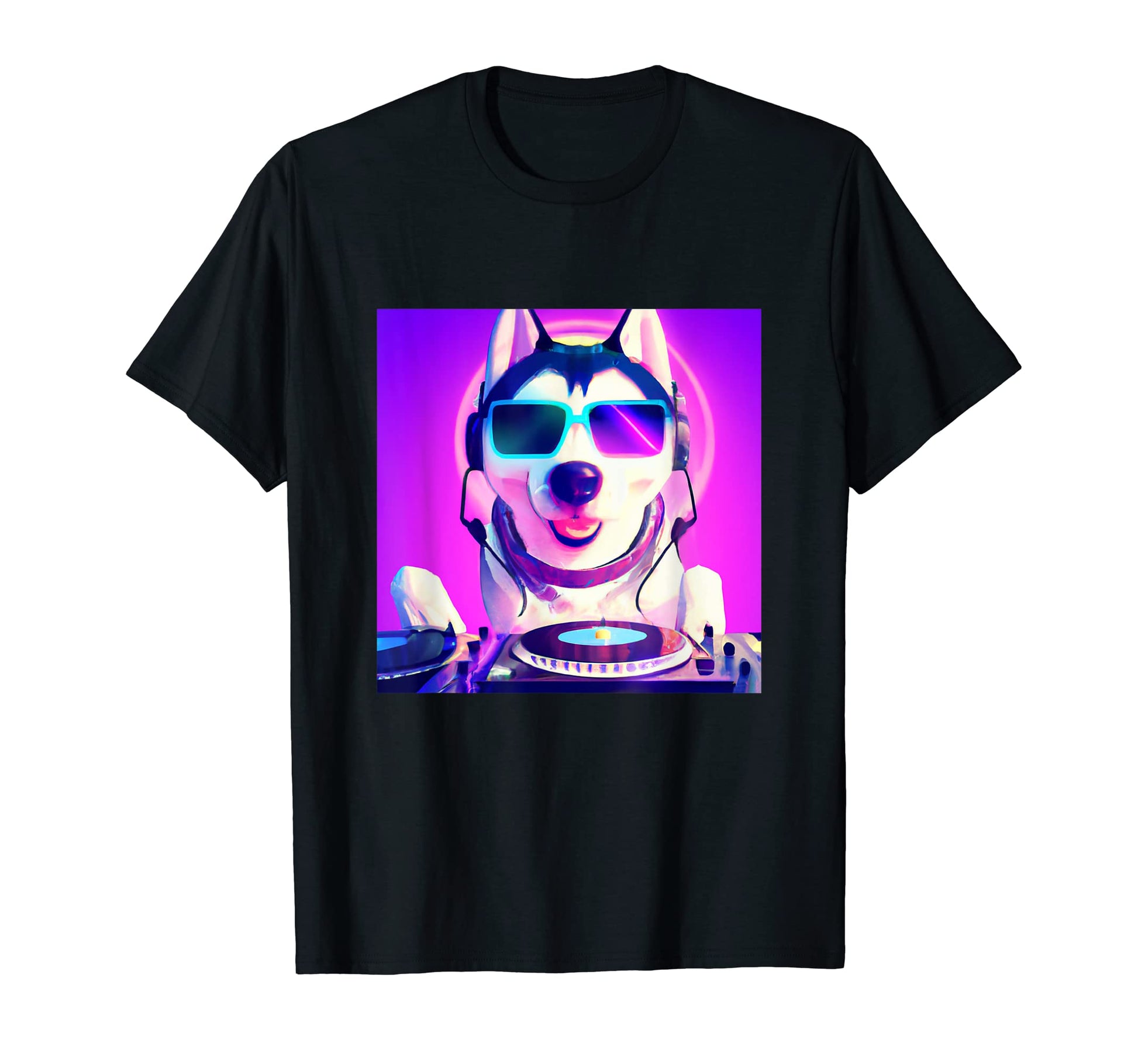 Siberian Husky Vaporwave Dj Dog Aesthetic T-Shirt - Minimalist Print Unisex - T-Shirt, Sweatshirt, Hoodie