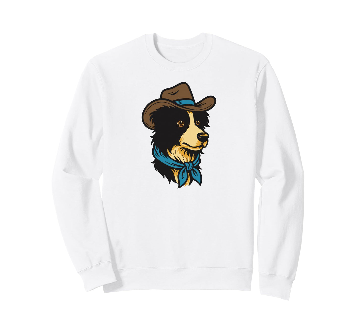 Funny Cowboy Border Collie Drawing Sweatshirt - Unique Graphic Men Women - T-Shirt, Sweatshirt, Hoodie