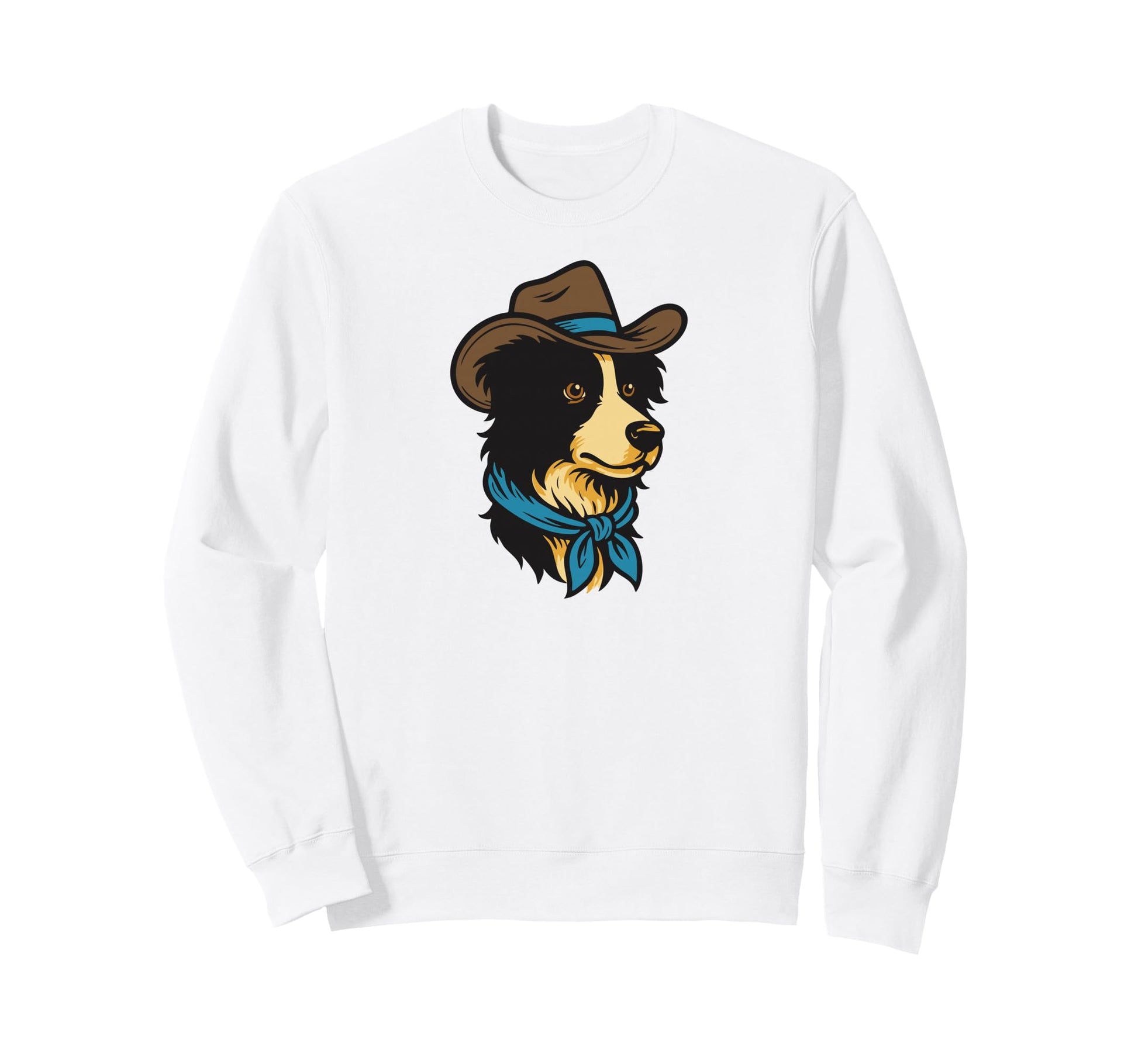 Funny Cowboy Border Collie Drawing Sweatshirt - Unique Graphic Men Women - T-Shirt, Sweatshirt, Hoodie