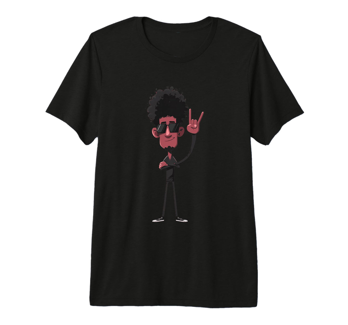 Afro Rock Hand Sign Character Funky Tri T-Shirt - Aesthetic Graphic Unisex - T-Shirt, Sweatshirt, Hoodie