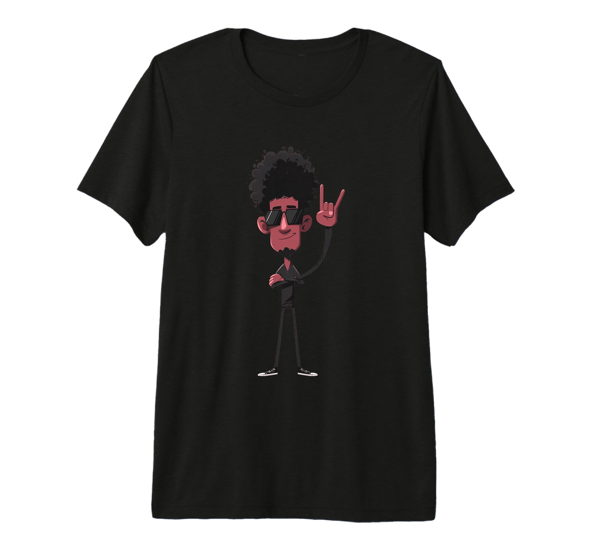 Afro Rock Hand Sign Character Funky Tri T-Shirt - Aesthetic Graphic Unisex - T-Shirt, Sweatshirt, Hoodie
