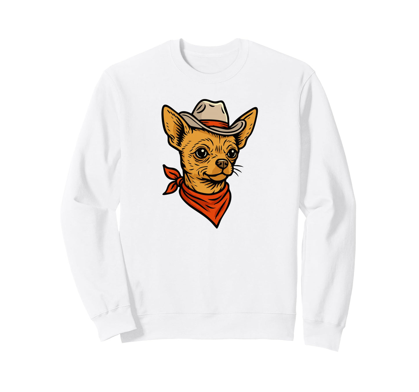 Funny Cowboy Chihuahua Drawing Dog Sweatshirt - Minimalist Print for Adults - T-Shirt, Sweatshirt, Hoodie