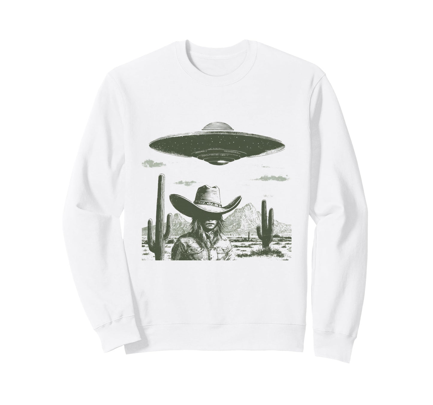 Cowboy Ufo Encounter Alien Sweatshirt - Fun Novelty Design Men Women - T-Shirt, Sweatshirt, Hoodie