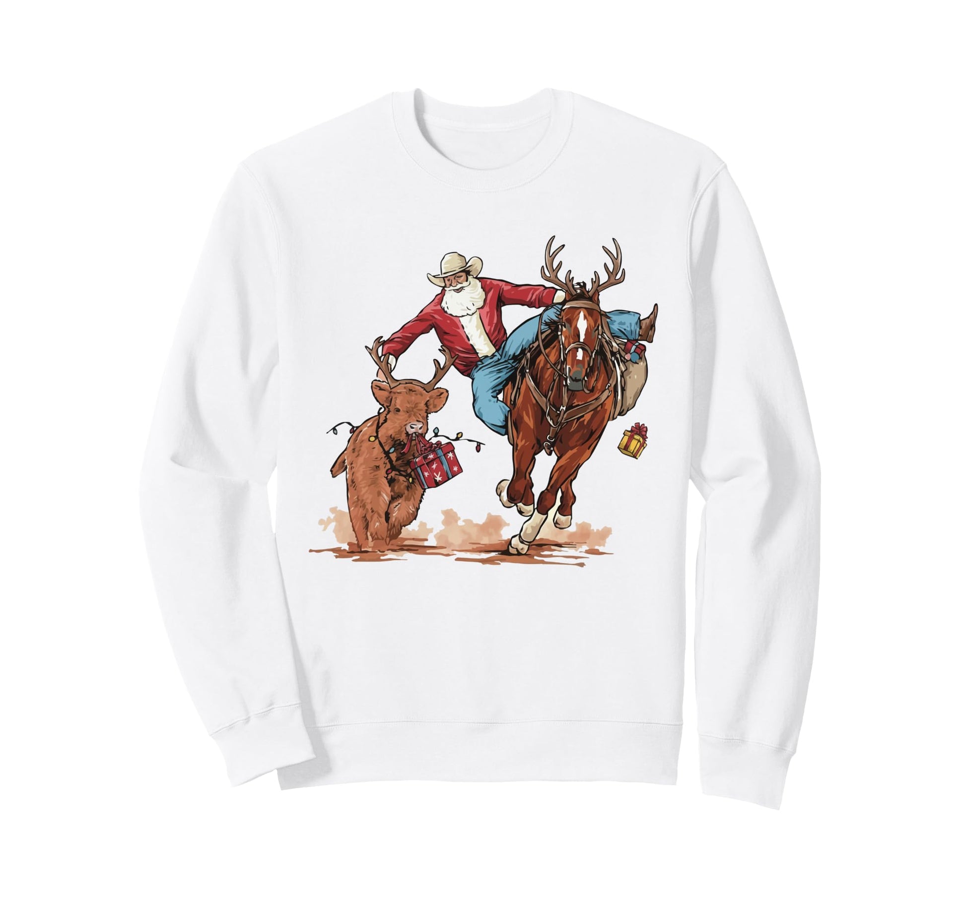 Western Cowboy Santa Horse Reindeer Sweatshirt - Minimalist Print Men Women - T-Shirt, Sweatshirt, Hoodie