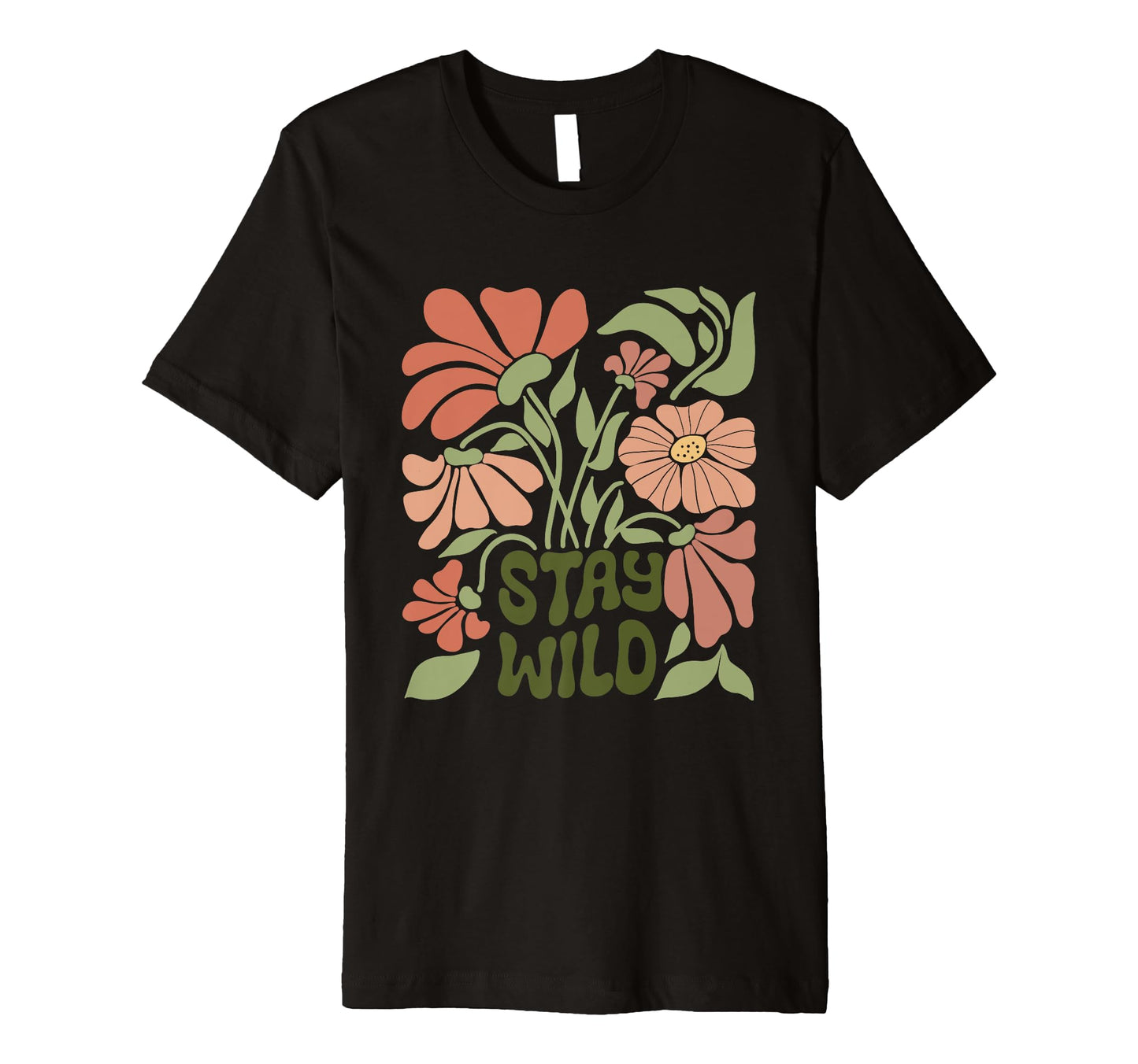 Boho Minimalistic Stay Wild Floral T-Shirt - Trendy Graphic for Adults - T-Shirt, Sweatshirt, Hoodie