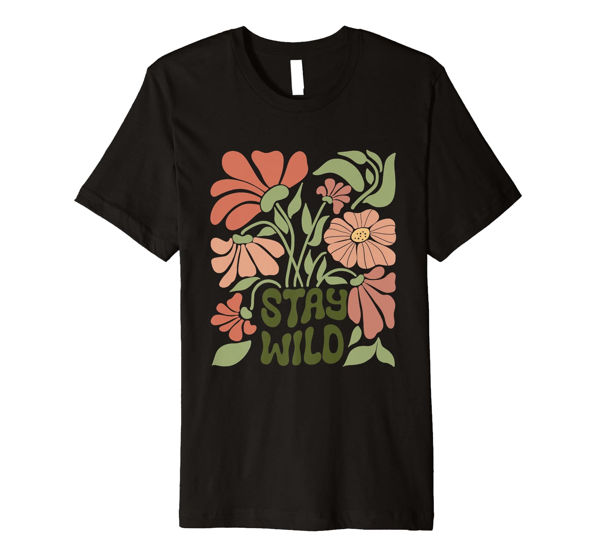 Boho Minimalistic Stay Wild Floral T-Shirt - Trendy Graphic for Adults - T-Shirt, Sweatshirt, Hoodie
