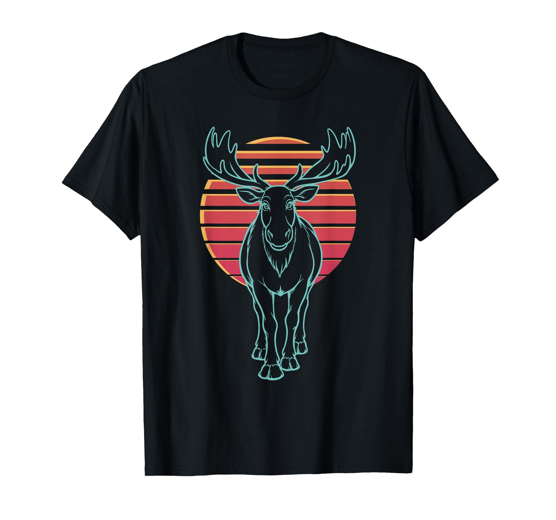 Moose Lover Animal Synthwave 80S T-Shirt - Casual Everyday Wear Men Women - T-Shirt, Sweatshirt, Hoodie