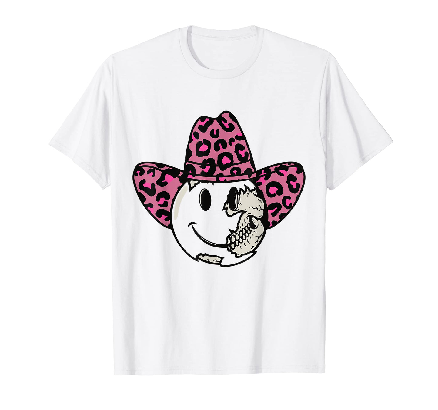 Cowboy Hat Smile Face Leopard Western T-Shirt - Novelty Apparel for Adults - T-Shirt, Sweatshirt, Hoodie