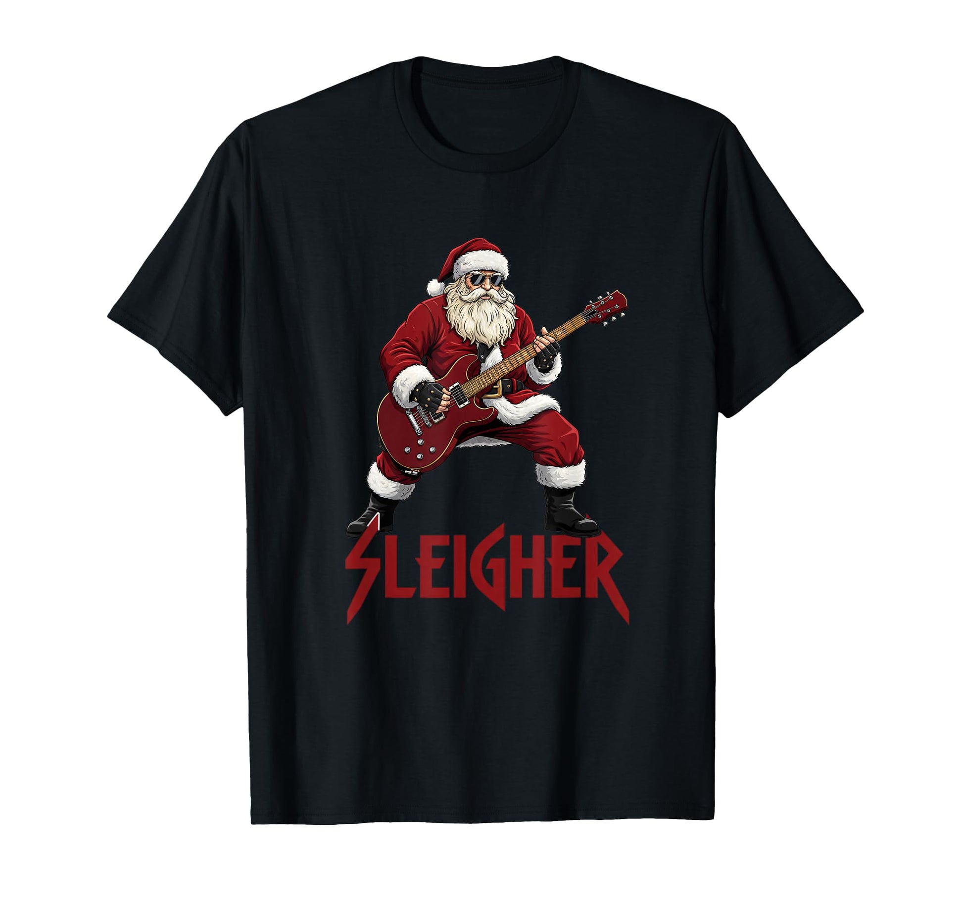 Sleigher Heavy Metal Santa Rock T-Shirt - Casual Everyday Wear Unisex - T-Shirt, Sweatshirt, Hoodie