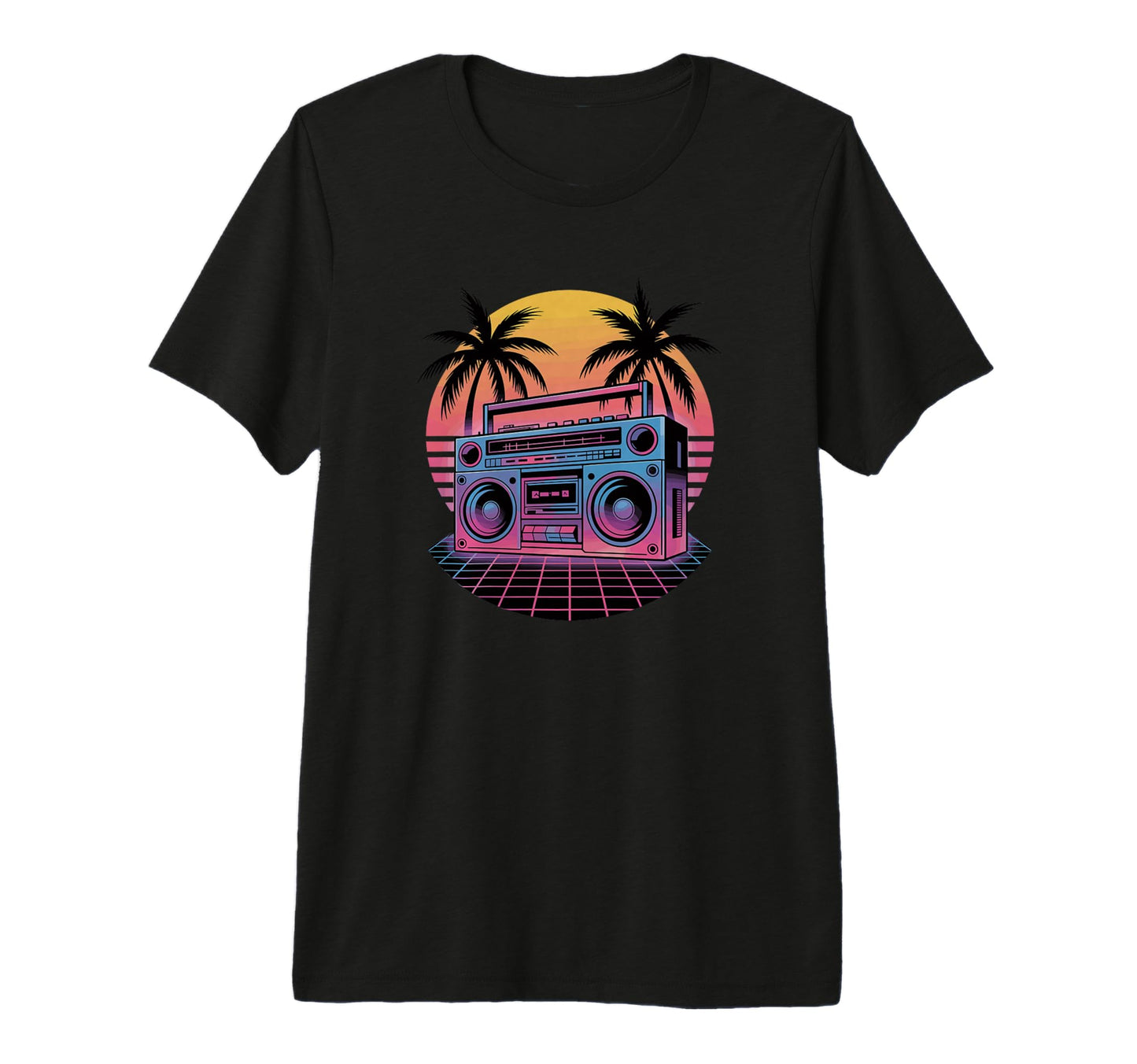 Beach Palm Boombox Old School 80S T-Shirt - Novelty Apparel for Adults - T-Shirt, Sweatshirt, Hoodie