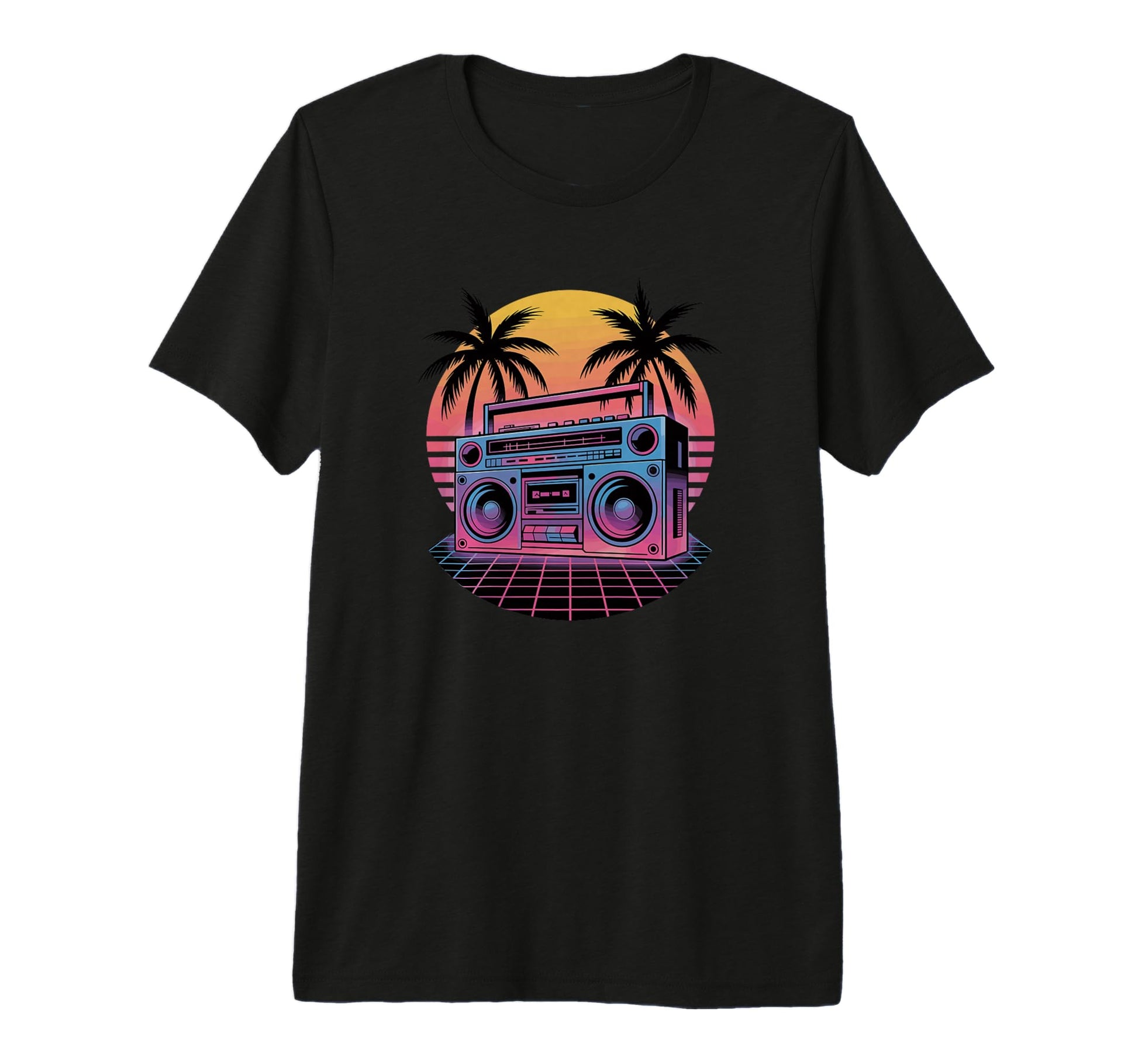 Beach Palm Boombox Old School 80S T-Shirt - Novelty Apparel for Adults - T-Shirt, Sweatshirt, Hoodie