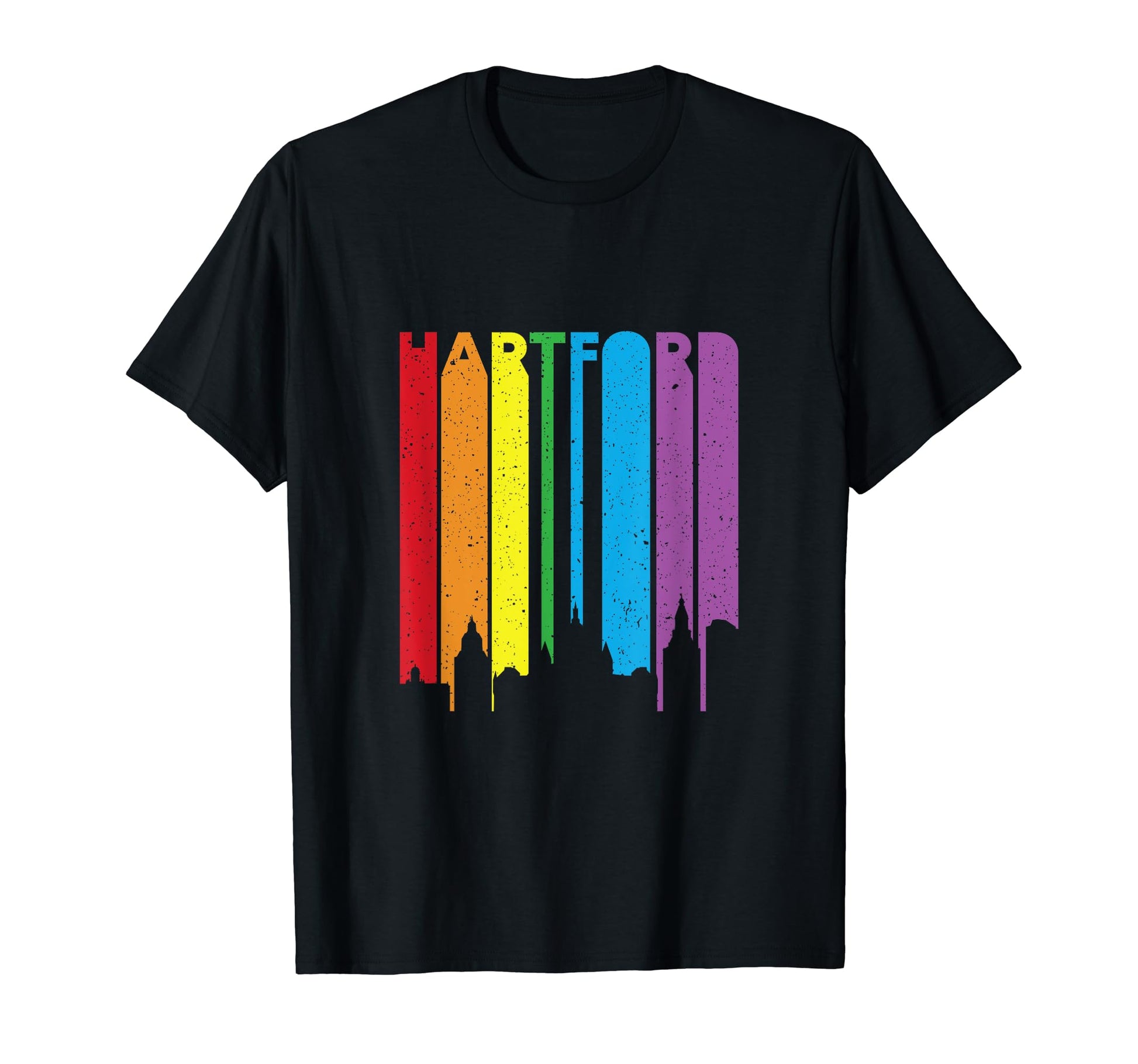Rainbow Text Hartford Skyline T-Shirt - Trendy Graphic Men Women - T-Shirt, Sweatshirt, Hoodie