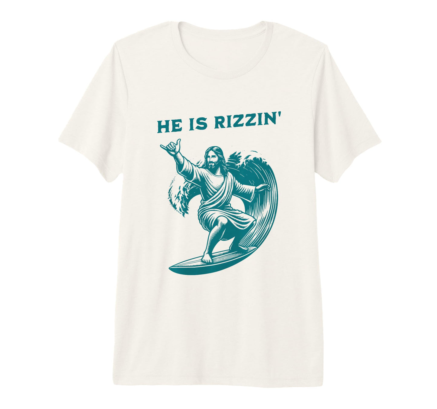 He Is Rizzin Jesus Surfing Funny T-Shirt - Minimalist Print Men Women - T-Shirt, Sweatshirt, Hoodie