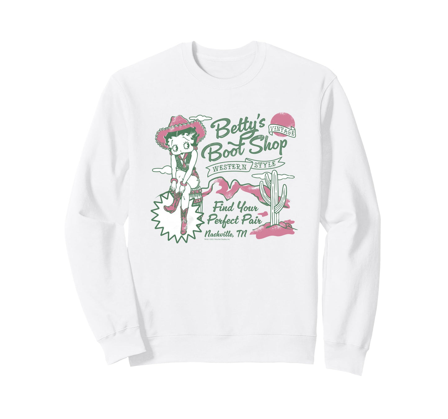 Betty Boop Nashville Western Boot Shop Sweatshirt - Graphic Print Unisex - T-Shirt, Sweatshirt, Hoodie