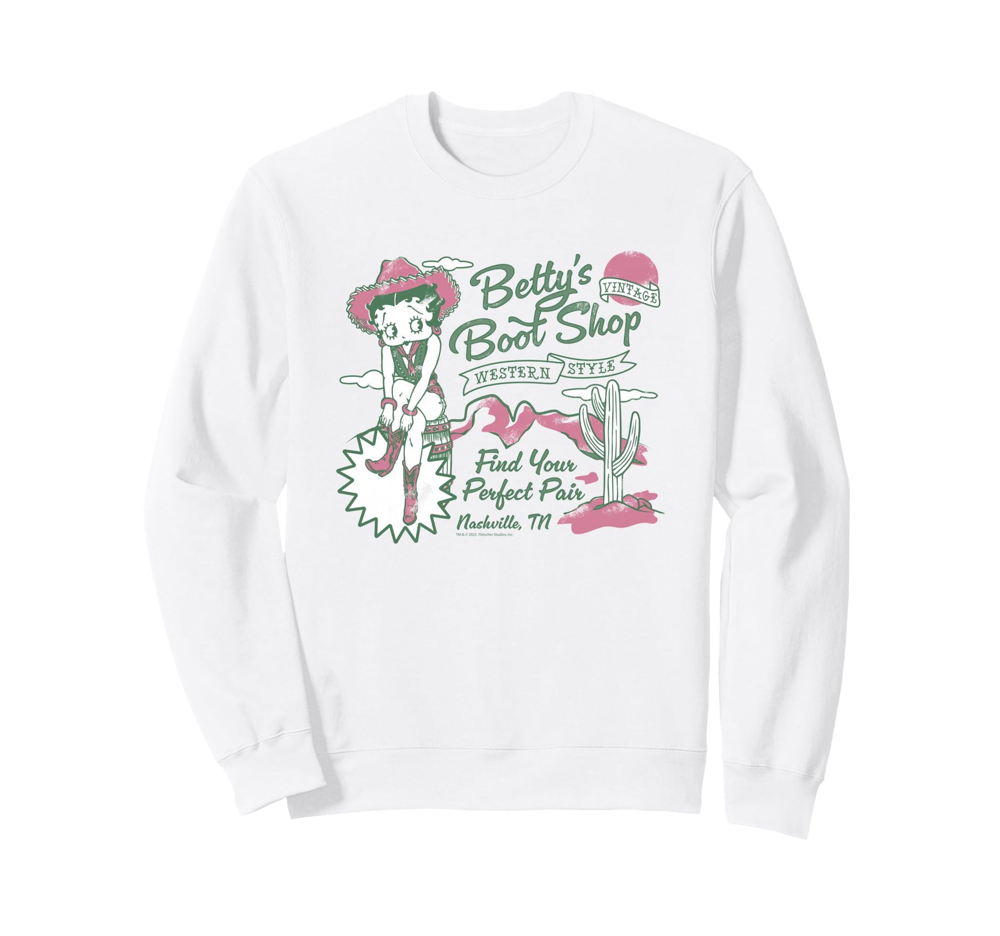 Betty Boop Nashville Western Boot Shop Sweatshirt - Graphic Print Unisex - T-Shirt, Sweatshirt, Hoodie