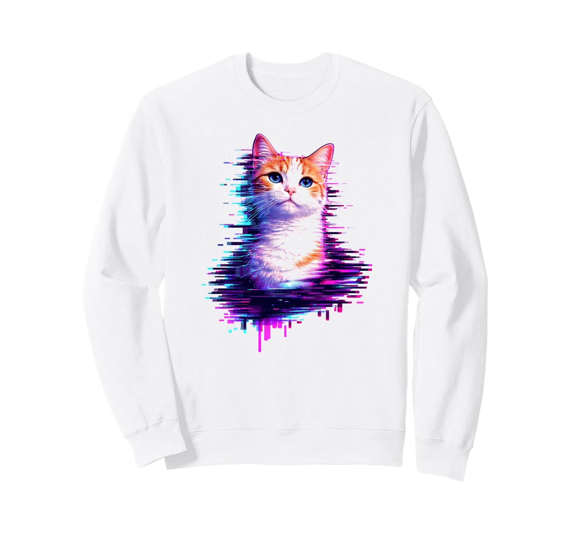 Vaporwave Glitch Cat Aesthetic Sweatshirt - Minimalist Print for Adults - T-Shirt, Sweatshirt, Hoodie