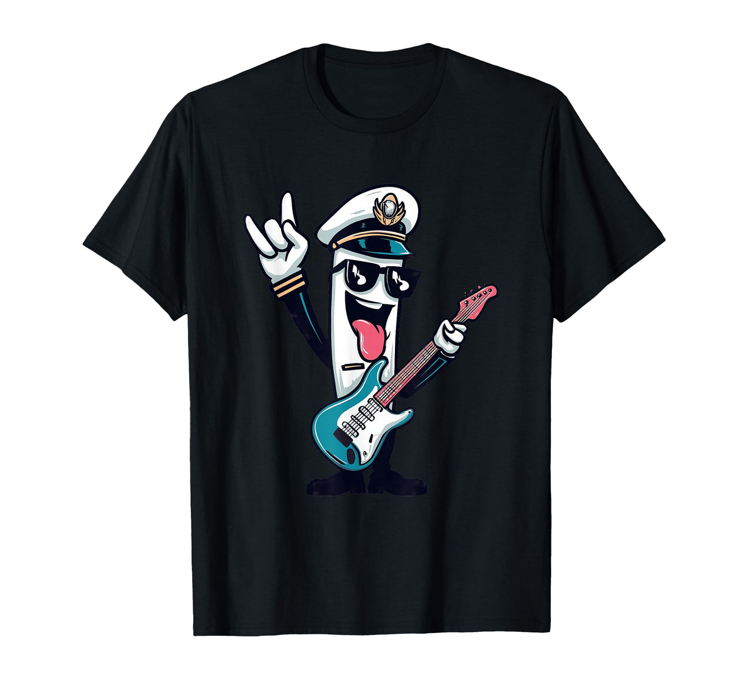 Funny Cartoon Captain Guitar Player Rock T-Shirt - Custom Art Print Unisex - T-Shirt, Sweatshirt, Hoodie