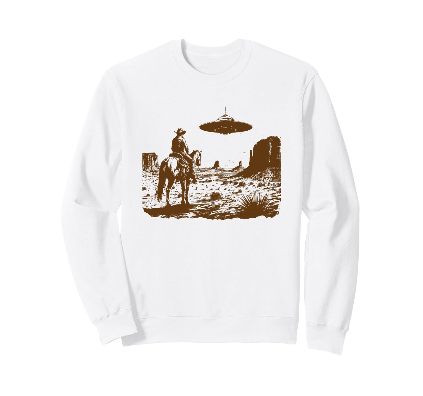 Ufo Western Cowboy Rodeo Flying Sweatshirt - Aesthetic Graphic for Adults - T-Shirt, Sweatshirt, Hoodie