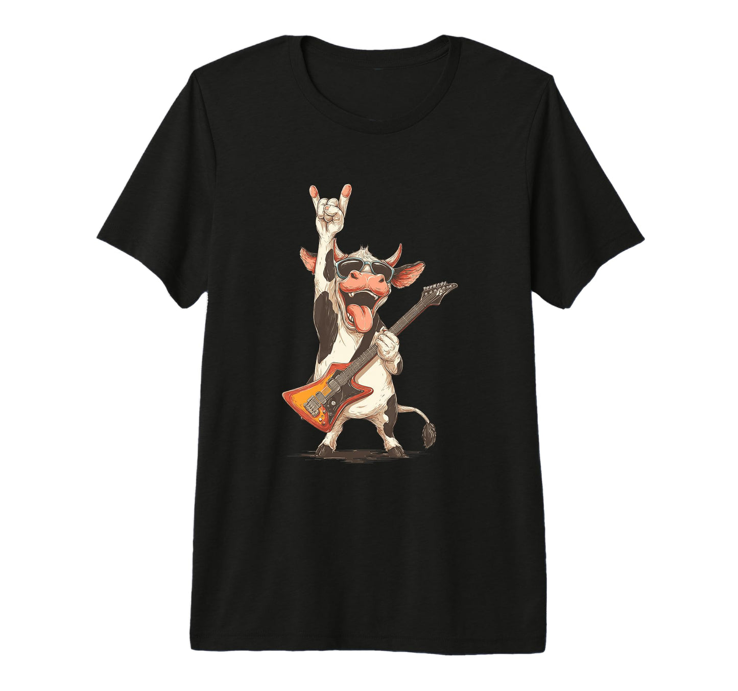 Funny Cow Playing Guitar Sunglasses T-Shirt - Unique Graphic for Adults - T-Shirt, Sweatshirt, Hoodie