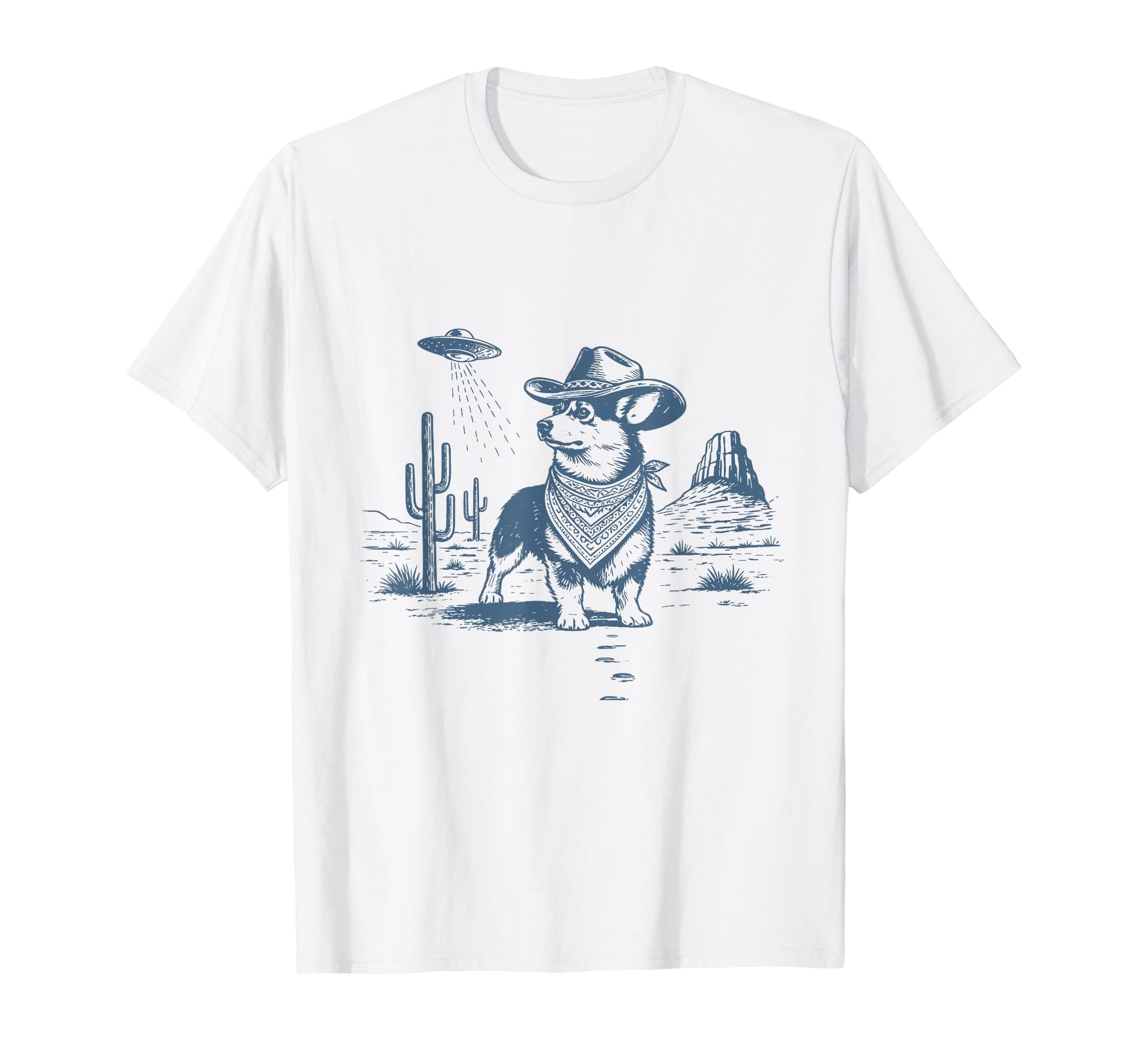 Corgi Cowboy Ufo Western Dog T-Shirt - Custom Art Print Men Women - T-Shirt, Sweatshirt, Hoodie