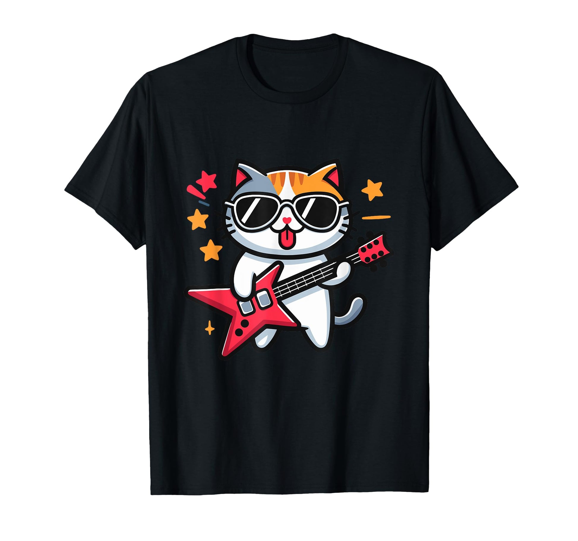 Rock Star Cat Music Lover Guitar T-Shirt - Fun Novelty Design Men Women - T-Shirt, Sweatshirt, Hoodie
