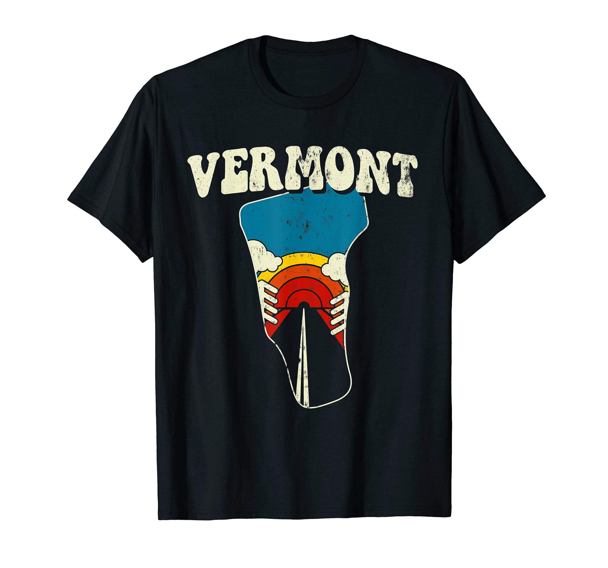 Vermont State Rainbow Hippie 70S Map T-Shirt - Trendy Graphic for Adults - T-Shirt, Sweatshirt, Hoodie