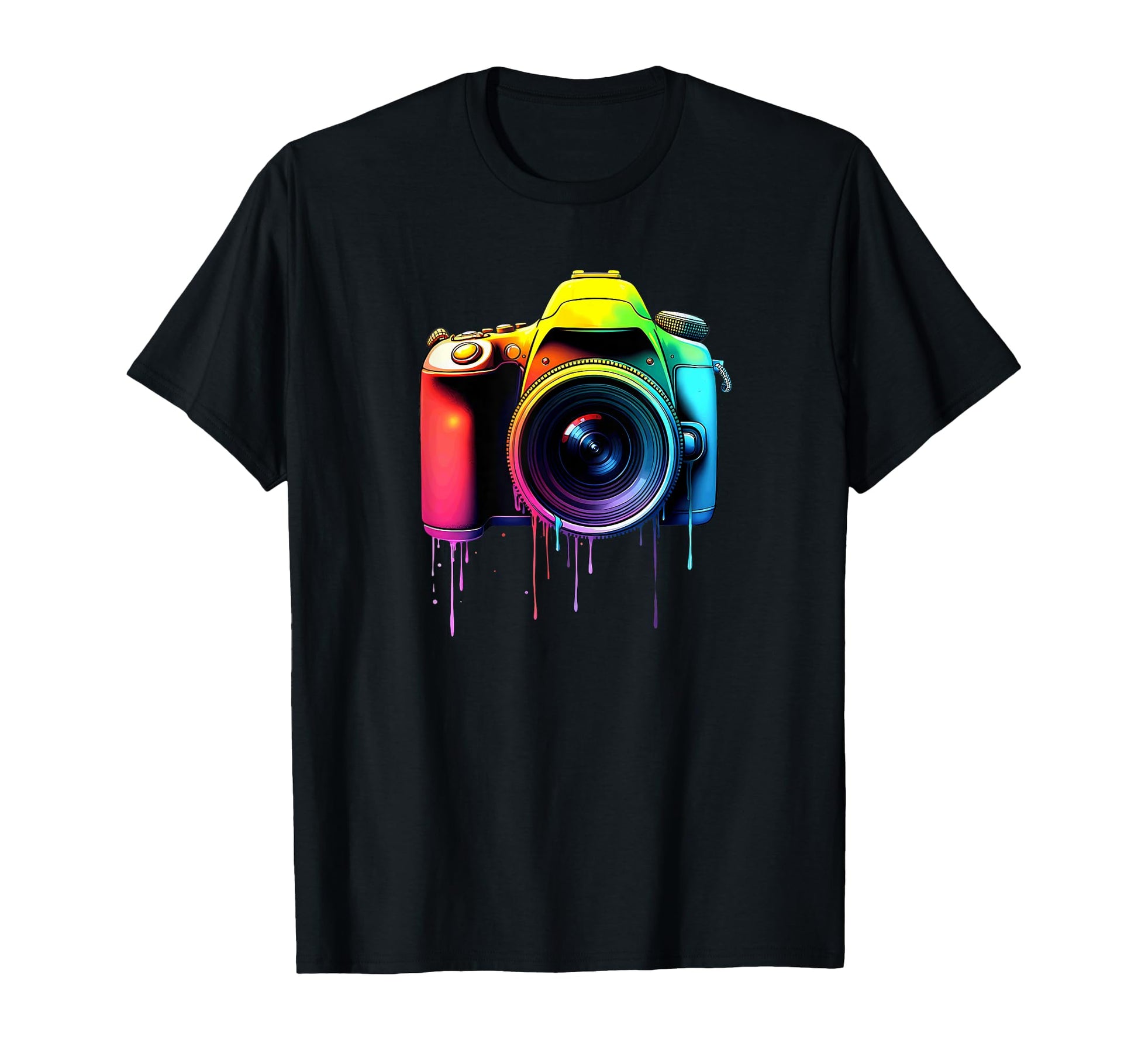Photography Colorful Camera Dripping T-Shirt - Graphic Print for Adults - T-Shirt, Sweatshirt, Hoodie
