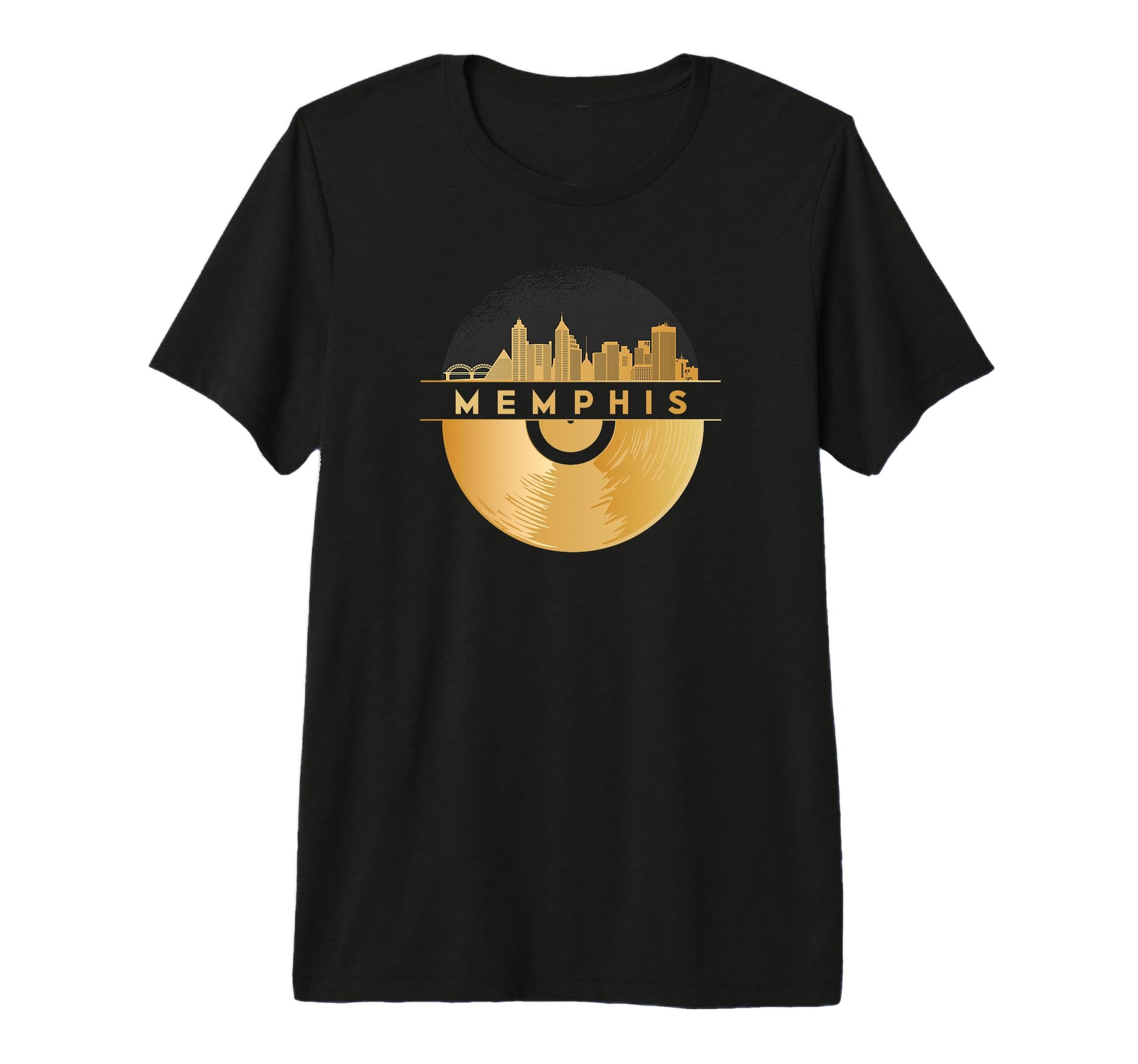 Vinyl Record Player Disco Music Skyline T-Shirt - Graphic Print Unisex - T-Shirt, Sweatshirt, Hoodie