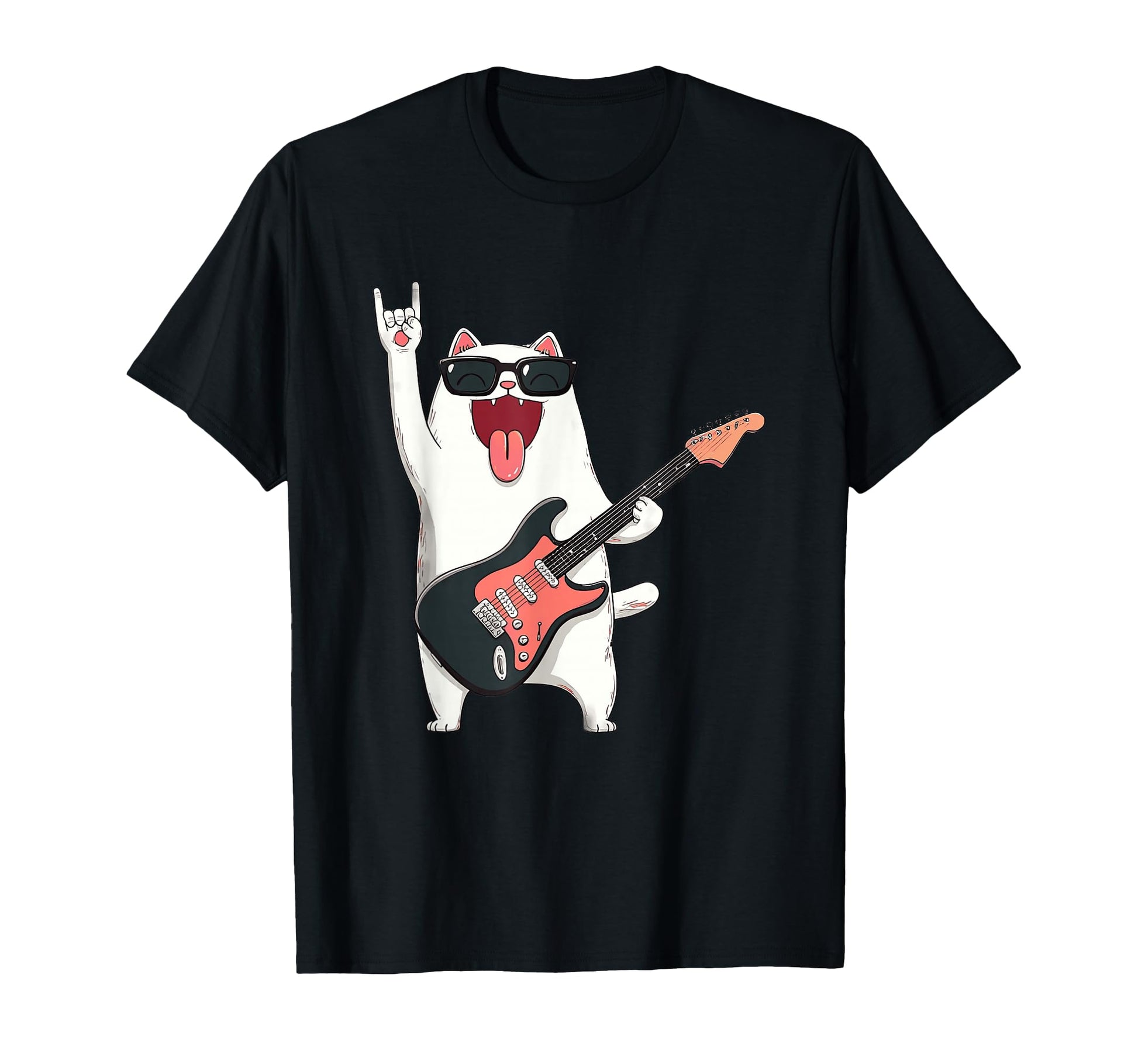 Cat Rock Music Funny Cartoon Playful T-Shirt - Custom Art Print for Adults - T-Shirt, Sweatshirt, Hoodie