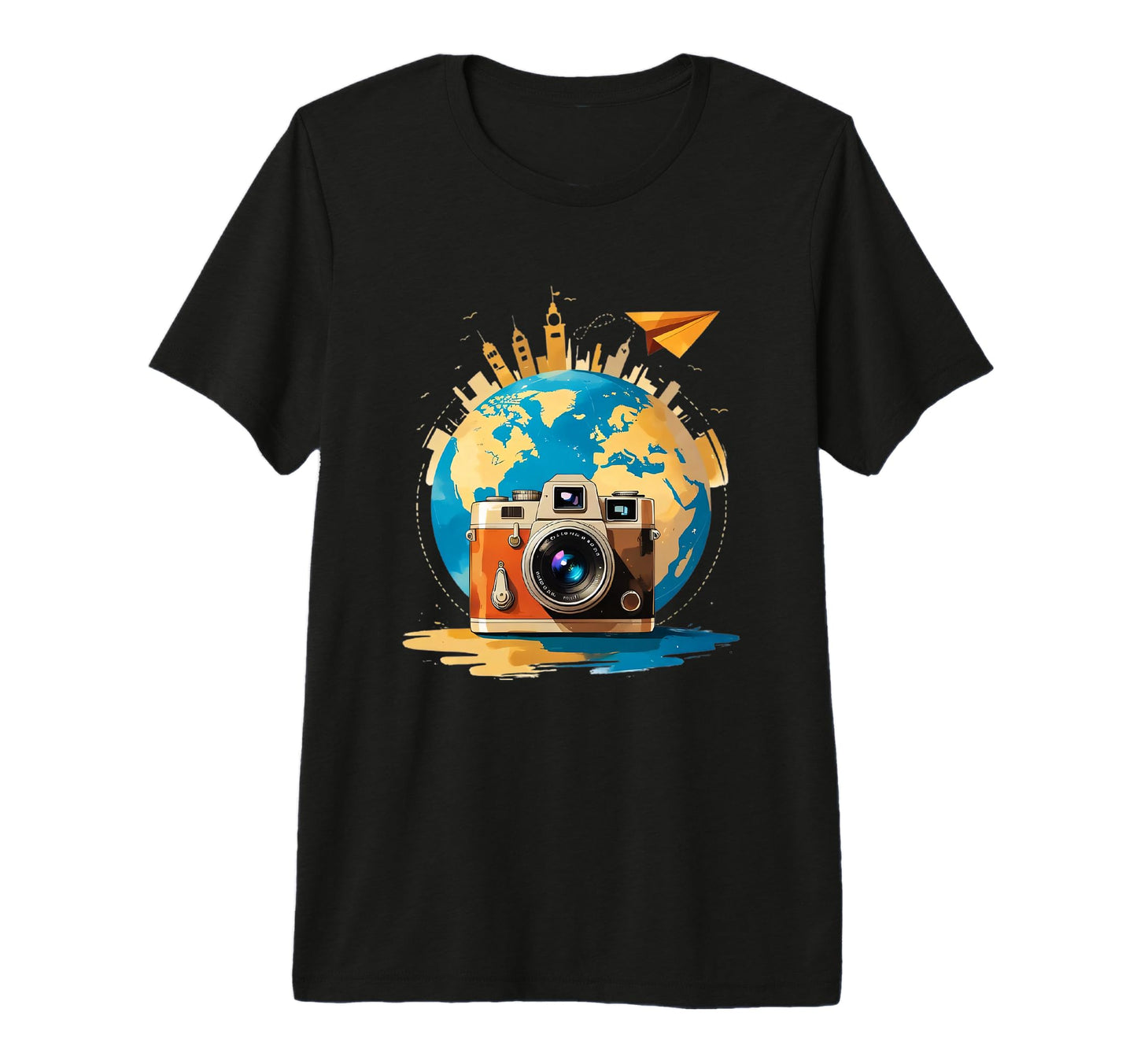 Camera And Globe Travel Art Tri Blend T-Shirt - Streetwear Style Unisex - T-Shirt, Sweatshirt, Hoodie