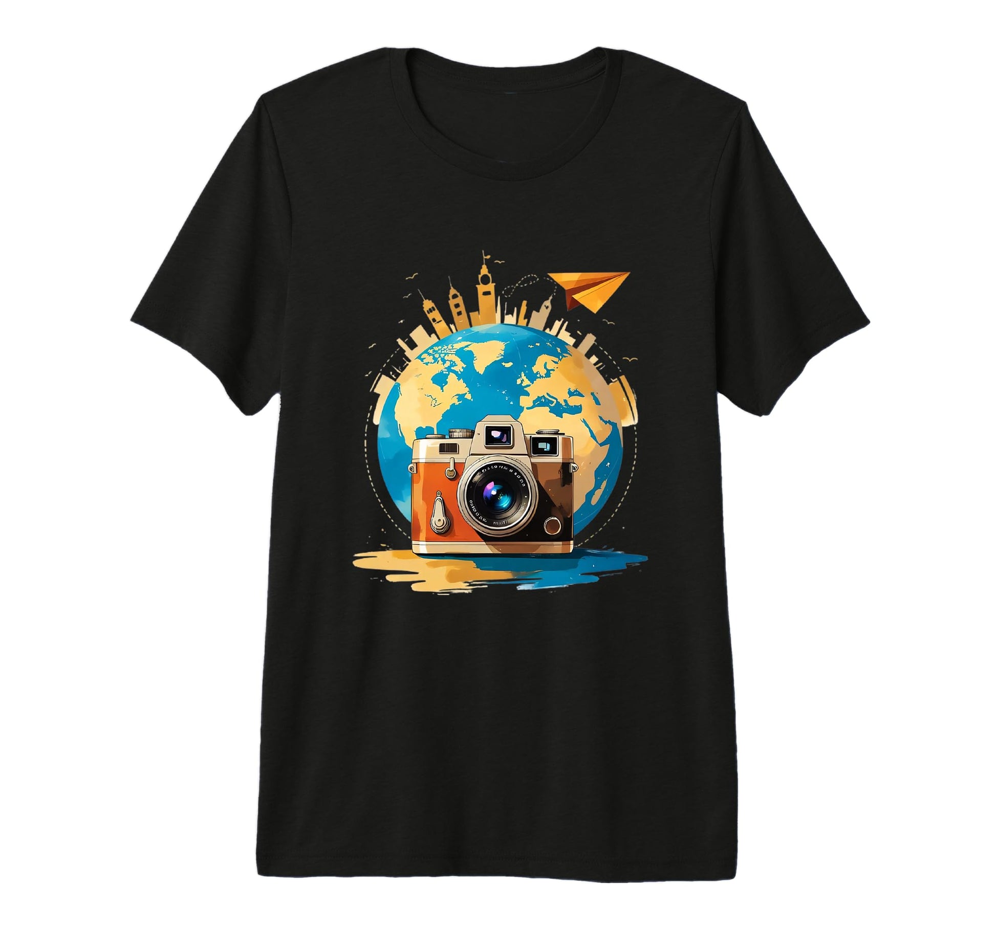 Camera And Globe Travel Art Tri Blend T-Shirt - Streetwear Style Unisex - T-Shirt, Sweatshirt, Hoodie