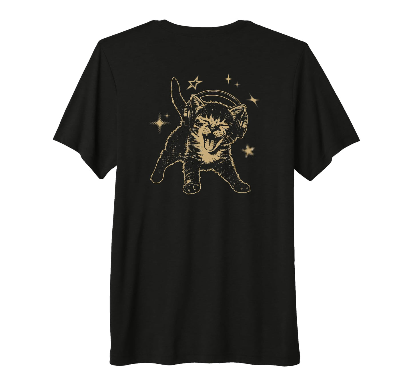 Cat Headphones Stars Grunge 90S Y2K Tri T-Shirt - Novelty Apparel Unisex - T-Shirt, Sweatshirt, Hoodie