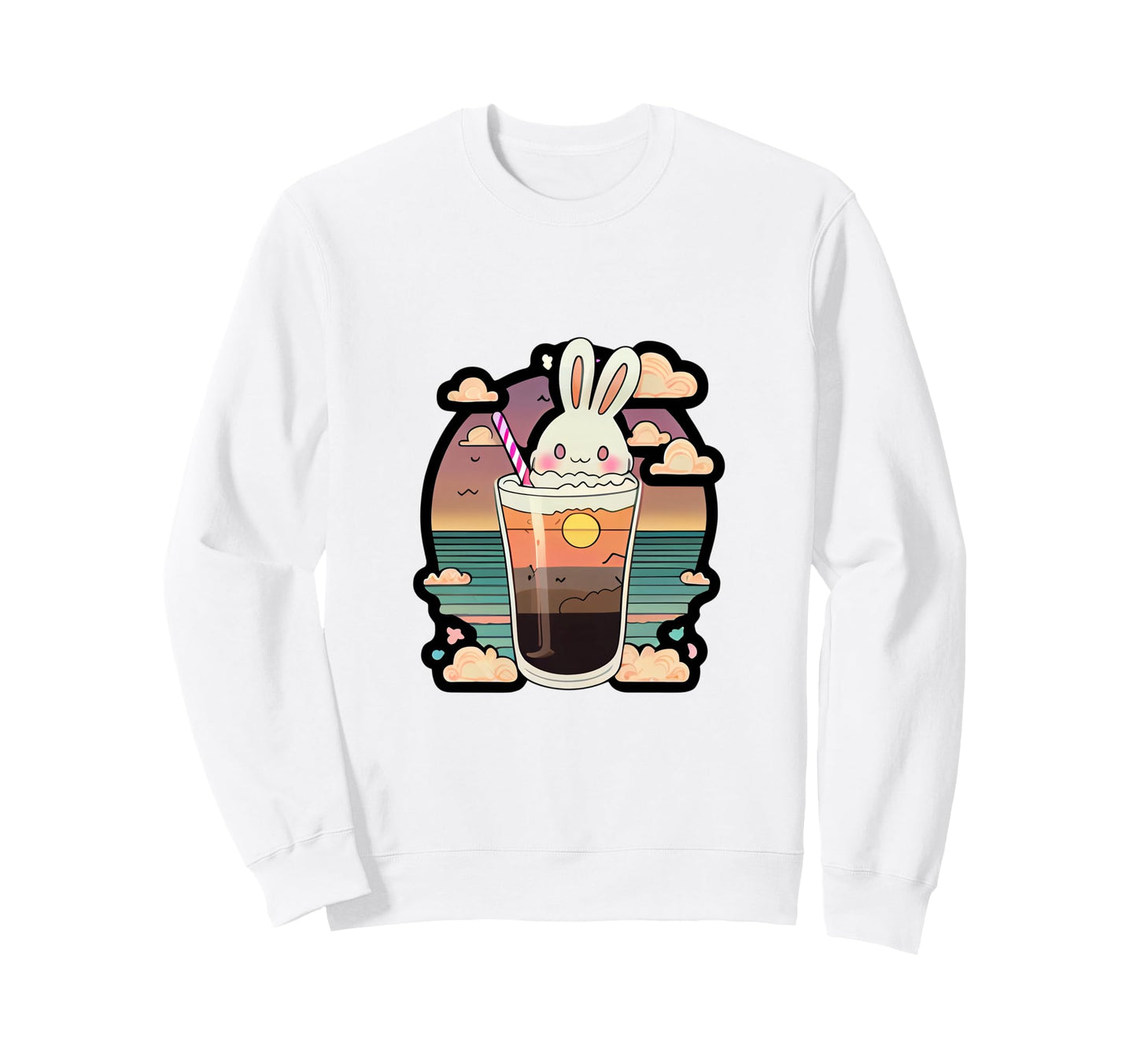 Kawaii Bunny Sunset Drink Aesthetic Sweatshirt - Trendy Graphic Men Women - T-Shirt, Sweatshirt, Hoodie