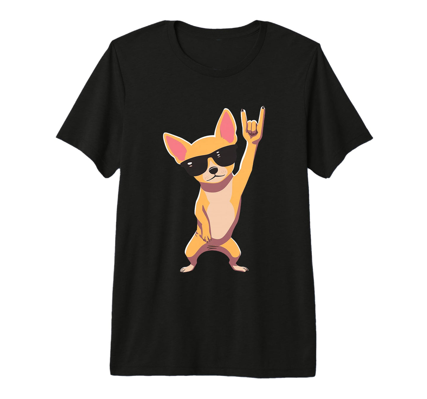 Chihuahua Dog Rock Hand Sign T-Shirt - Fun Novelty Design Men Women - T-Shirt, Sweatshirt, Hoodie
