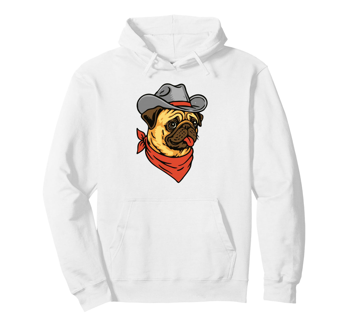 Funny Cowboy Pug Drawing Fawn Hoodie - Custom Art Print Unisex - T-Shirt, Sweatshirt, Hoodie