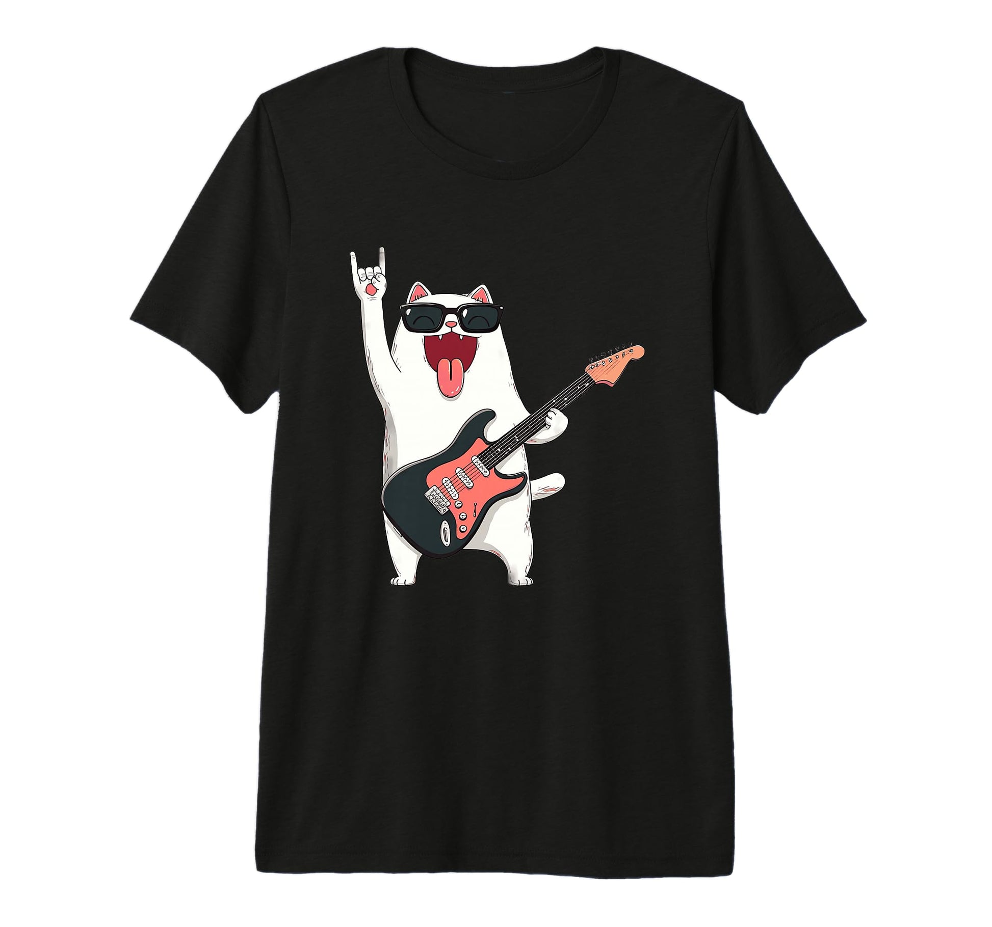 Cat Rock Music Funny Cartoon Playful T-Shirt - Graphic Print Unisex - T-Shirt, Sweatshirt, Hoodie