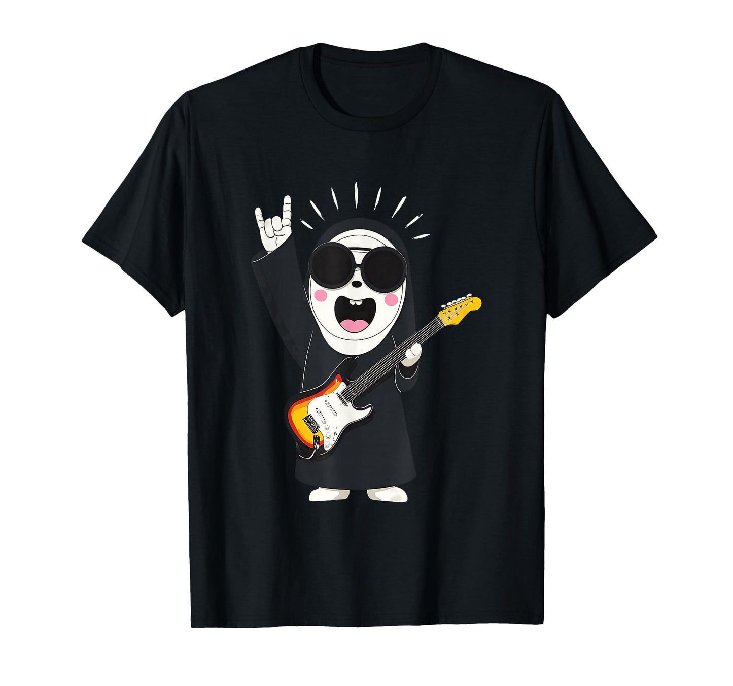 Funny Nun Rock Music Guitar Player T-Shirt - Graphic Print for Adults - T-Shirt, Sweatshirt, Hoodie