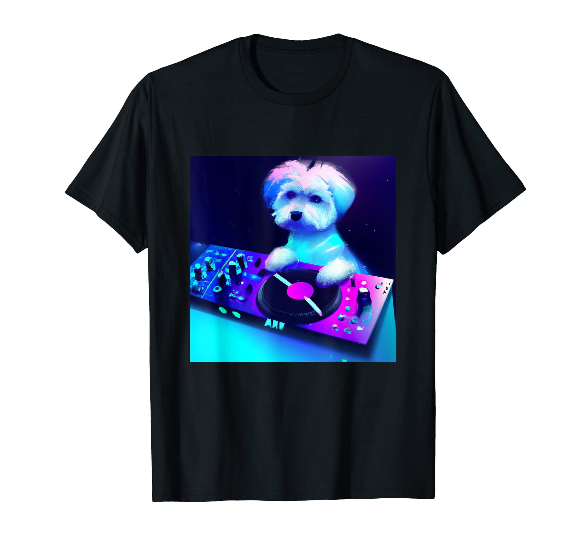 Maltese Vaporwave Dj Dog Aesthetic T-Shirt - Aesthetic Graphic Men Women - T-Shirt, Sweatshirt, Hoodie