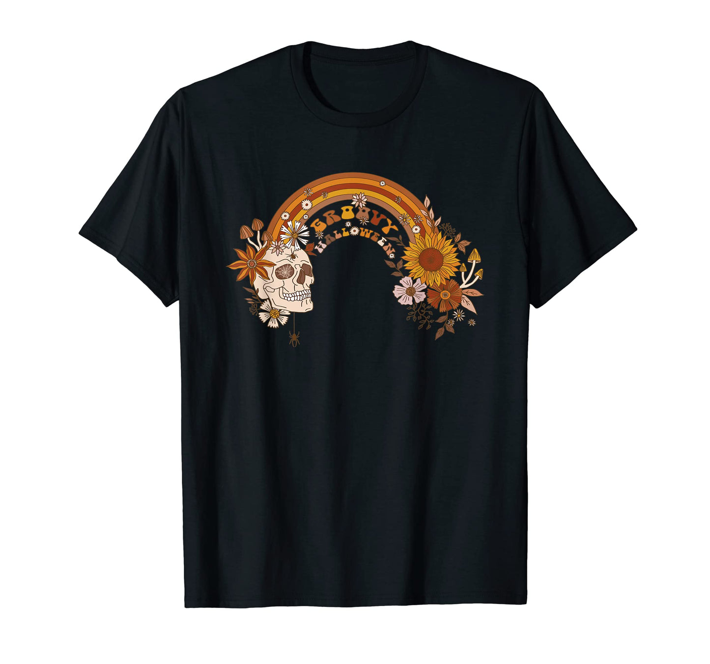 Groovy Halloween Rainbow Skull Boho T-Shirt - Unique Graphic for Adults - T-Shirt, Sweatshirt, Hoodie
