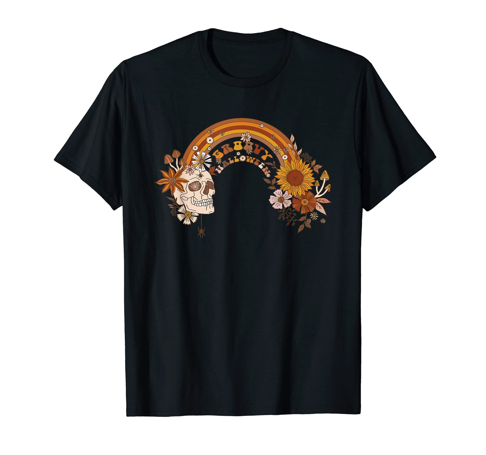 Groovy Halloween Rainbow Skull Boho T-Shirt - Unique Graphic for Adults - T-Shirt, Sweatshirt, Hoodie