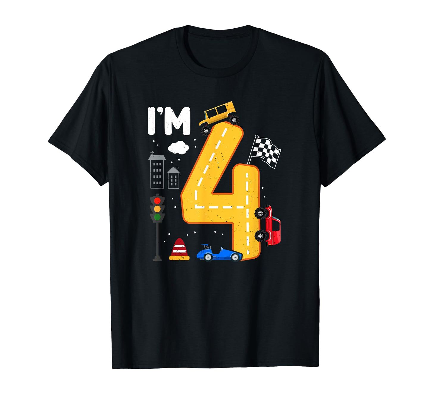 4Th Birthday Cars Four Year Old T-Shirt - Casual Everyday Wear Men Women - T-Shirt, Sweatshirt, Hoodie