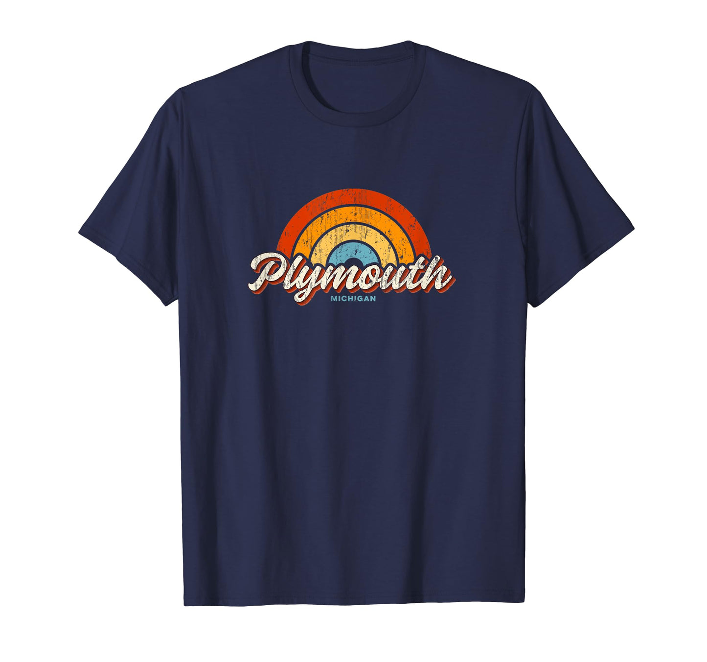 Plymouth Michigan Mi Rainbow 70S T-Shirt - Graphic Print Unisex - T-Shirt, Sweatshirt, Hoodie