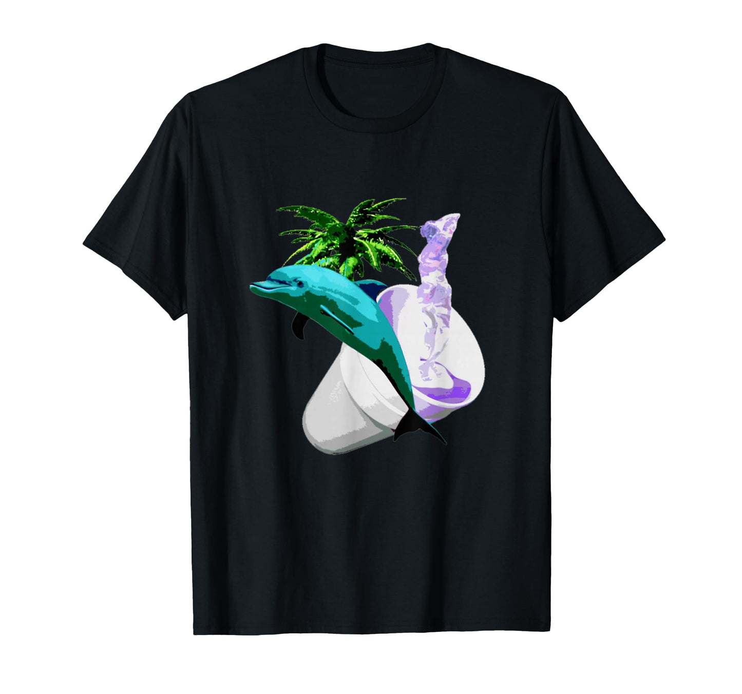 Aesthetic Vaporwave Dolphin Palm T-Shirt - Unique Graphic Men Women - T-Shirt, Sweatshirt, Hoodie