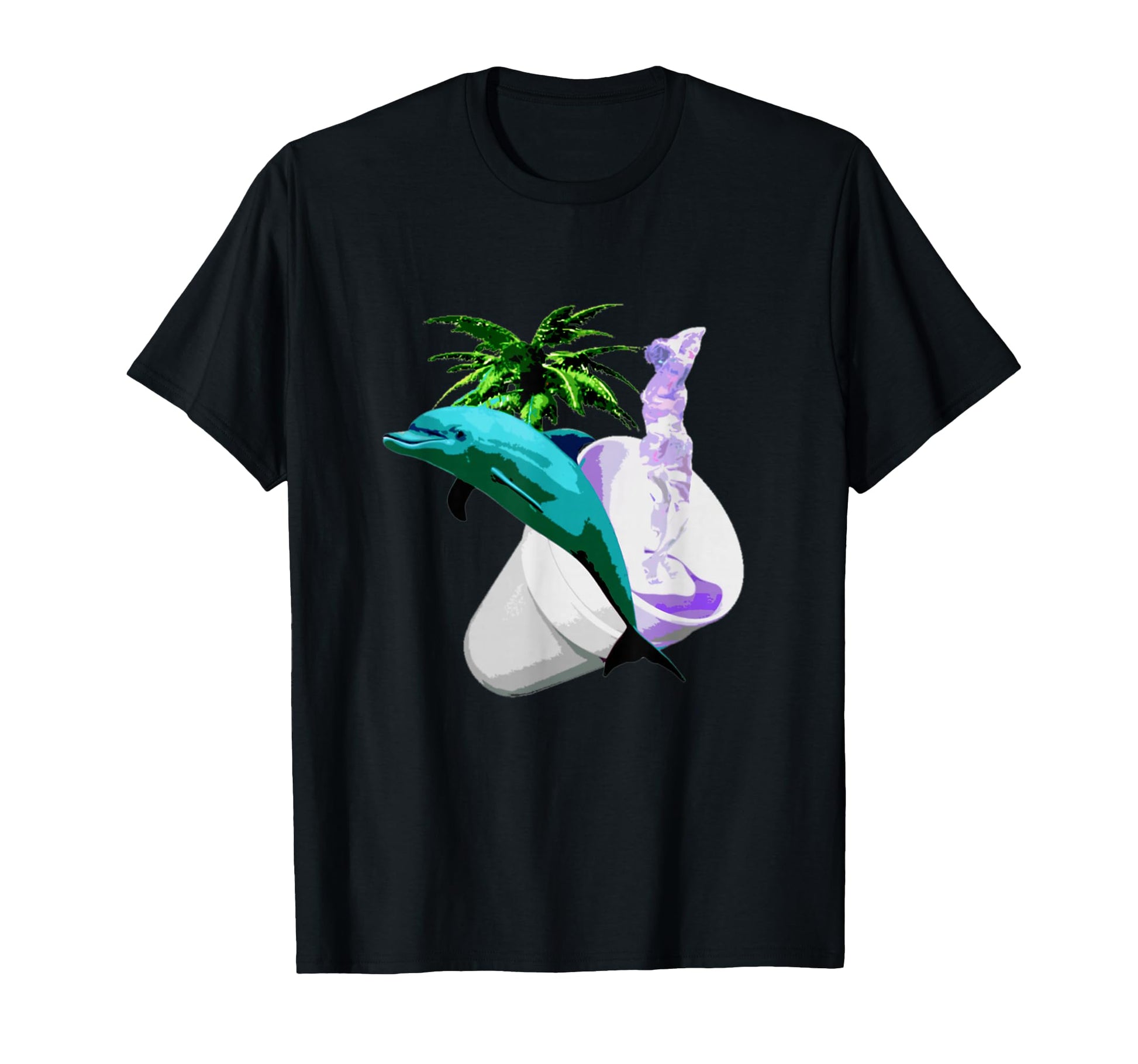 Aesthetic Vaporwave Dolphin Palm T-Shirt - Unique Graphic Men Women - T-Shirt, Sweatshirt, Hoodie