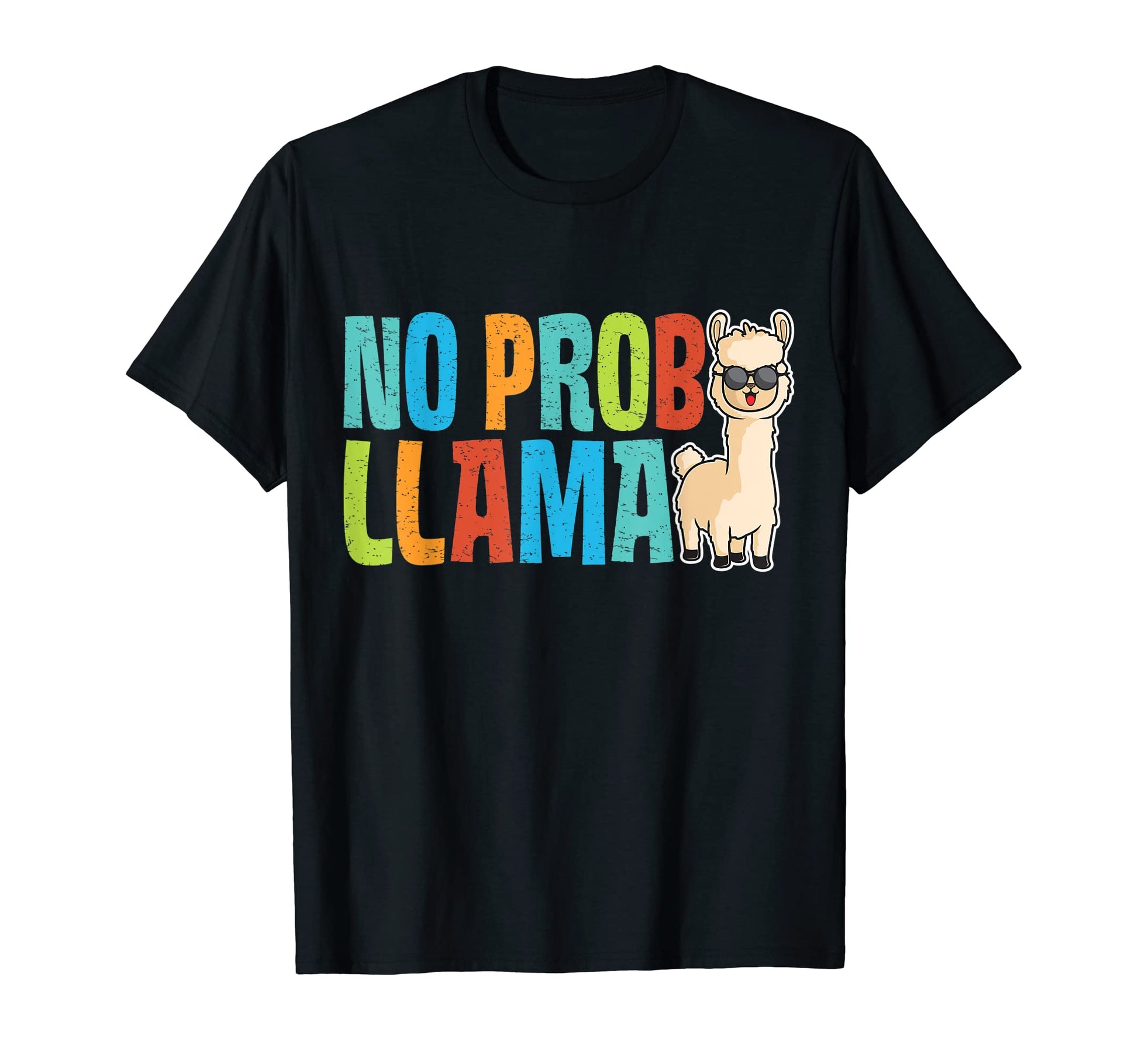 No Prob Llama Rainbow Funny Animal T-Shirt - Minimalist Print Men Women - T-Shirt, Sweatshirt, Hoodie