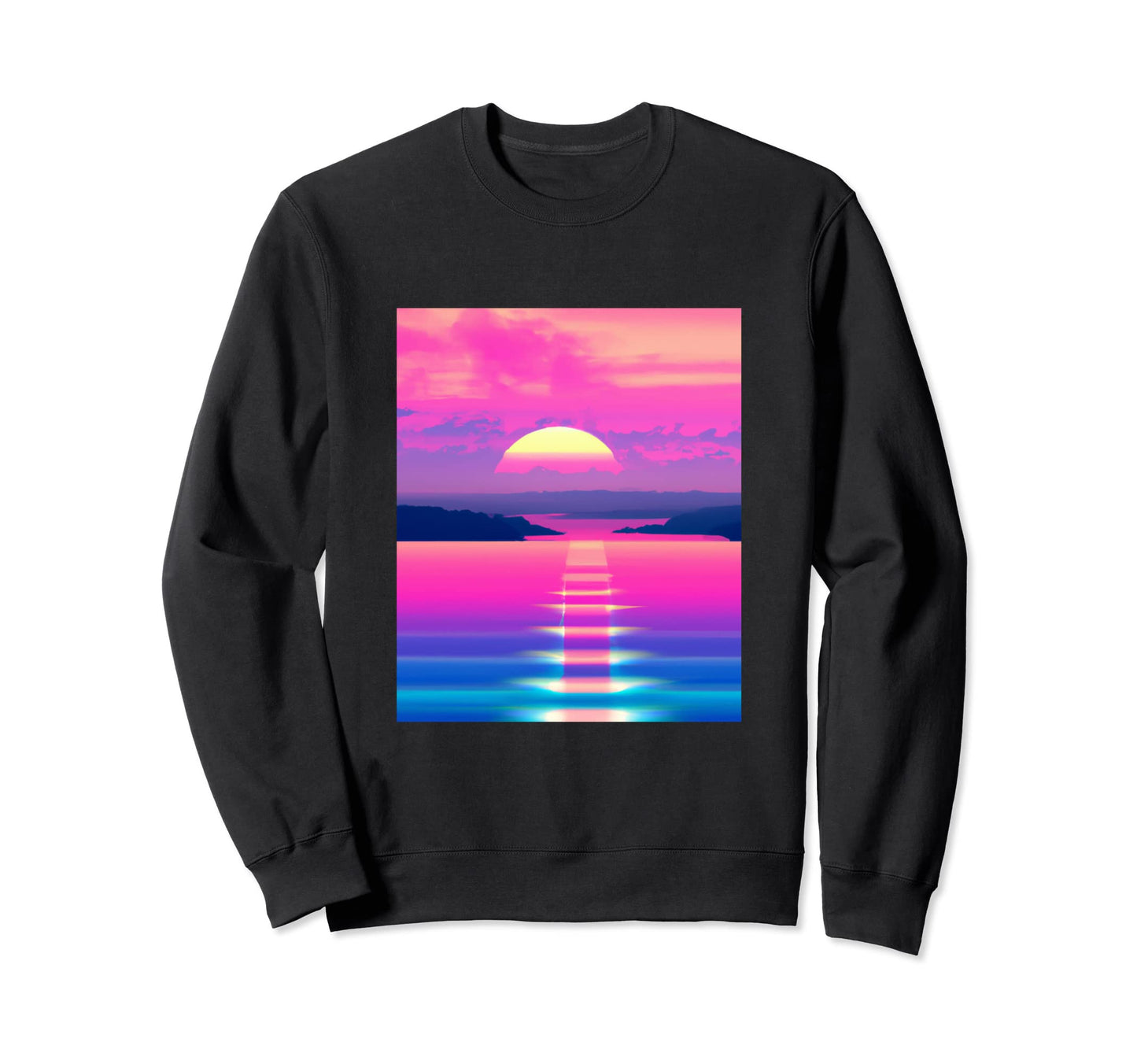 Vaporwave Sun Synthwave Sunset Sweatshirt - Custom Art Print Men Women - T-Shirt, Sweatshirt, Hoodie