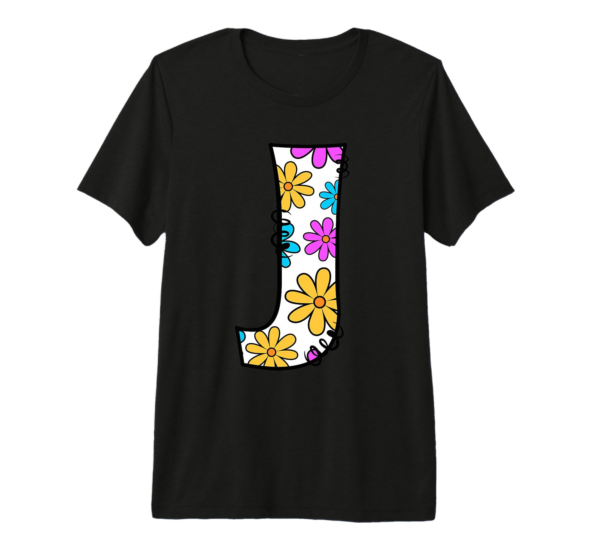 Letter J Daisy Floral Alphabet Tri Blend T-Shirt - Custom Art Print Unisex - T-Shirt, Sweatshirt, Hoodie